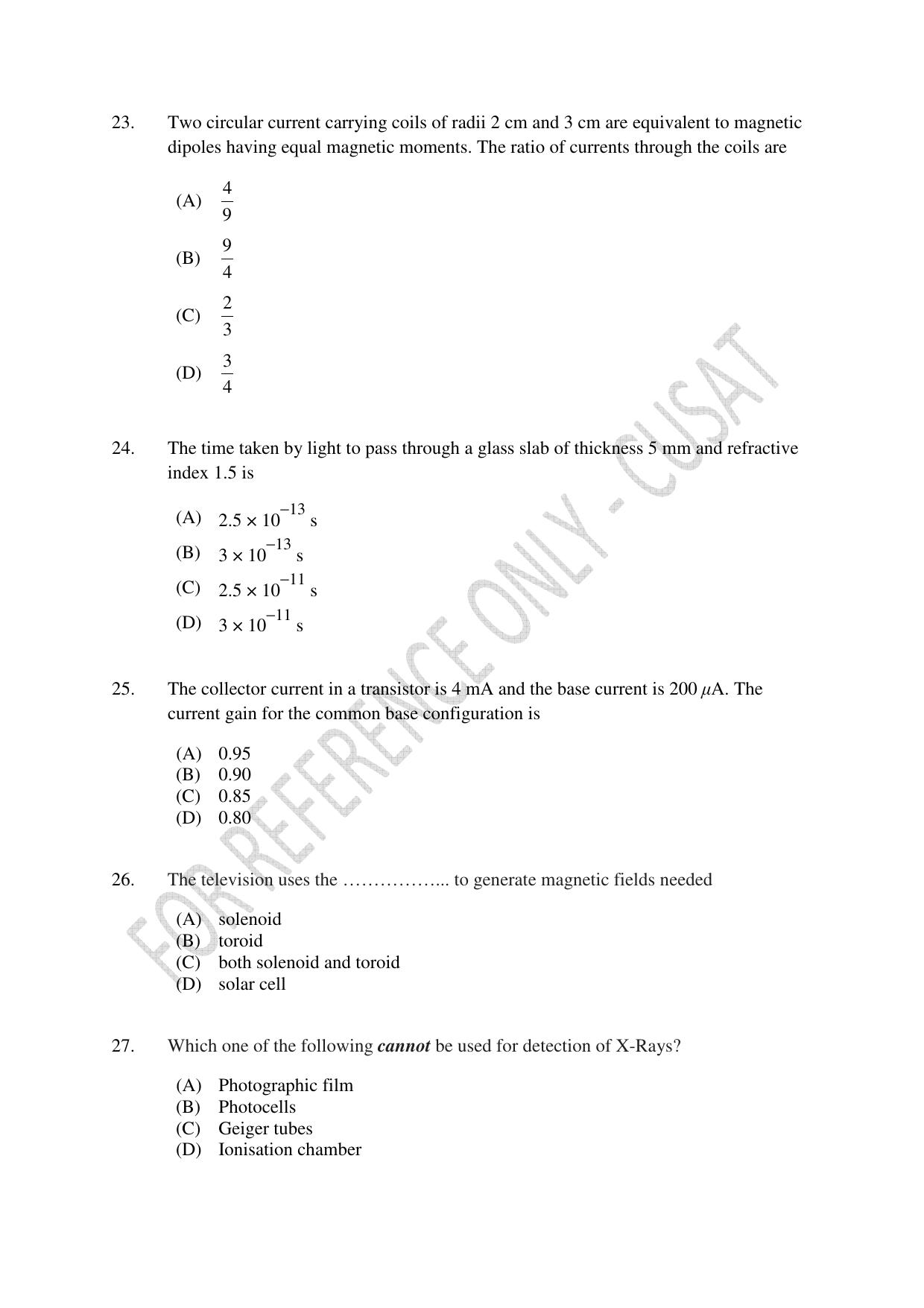CUSAT CAT 2023 Test For Physics Chemistry Mathematics Shift IV Question Paper - Page 6