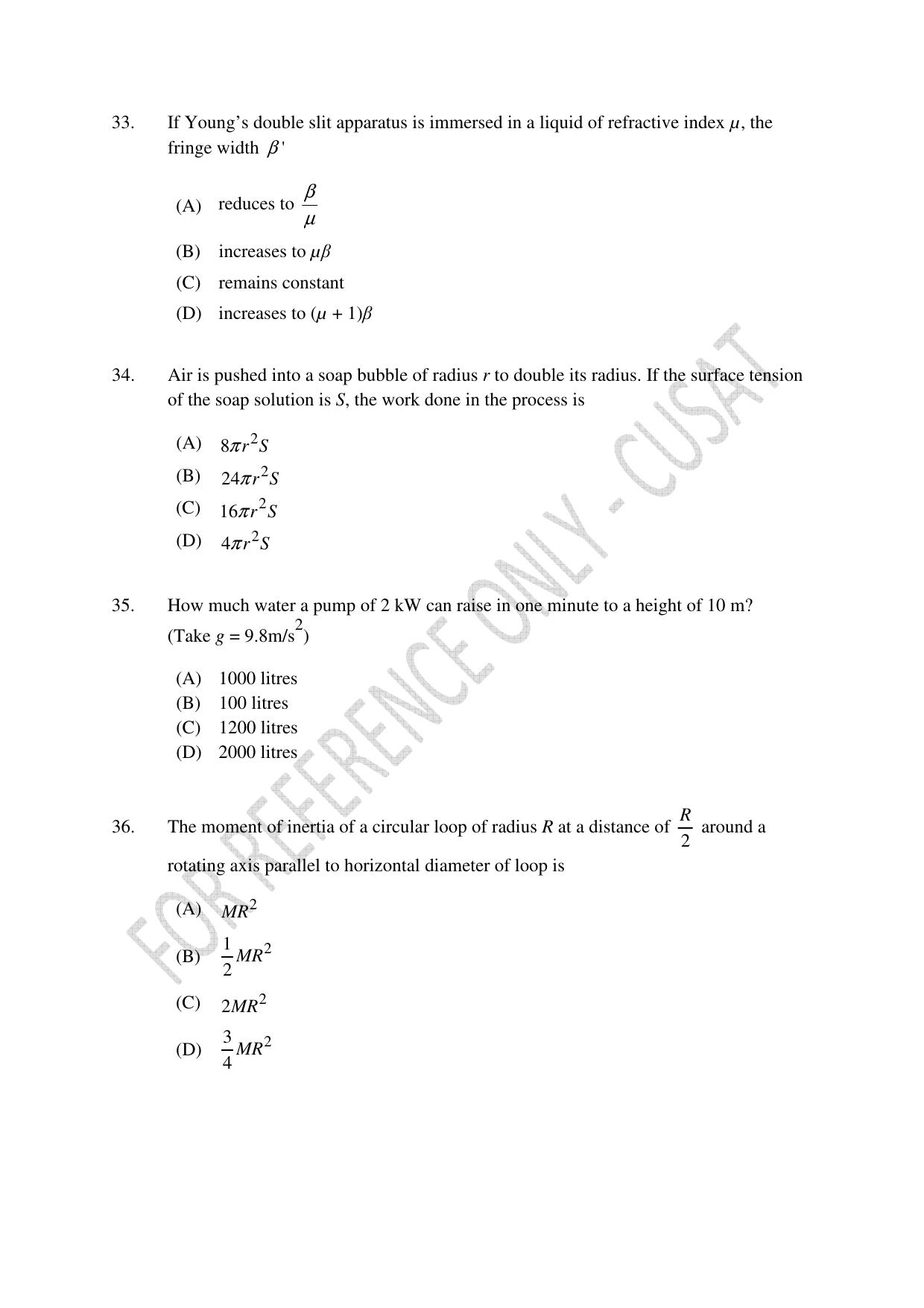 CUSAT CAT 2023 Test For Physics Chemistry Mathematics Shift IV Question Paper - Page 8
