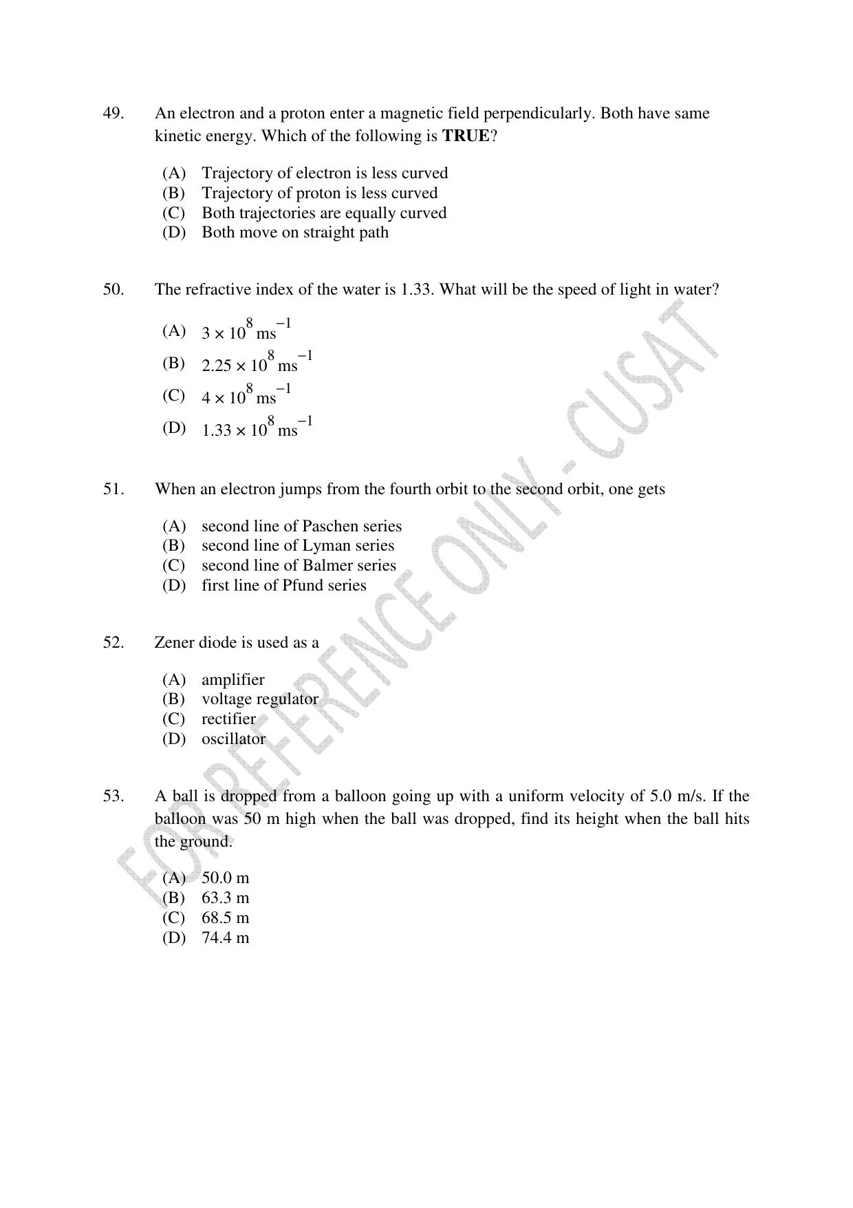 CUSAT CAT 2023 Test For Physics Chemistry Mathematics Shift IV Question Paper - Page 12