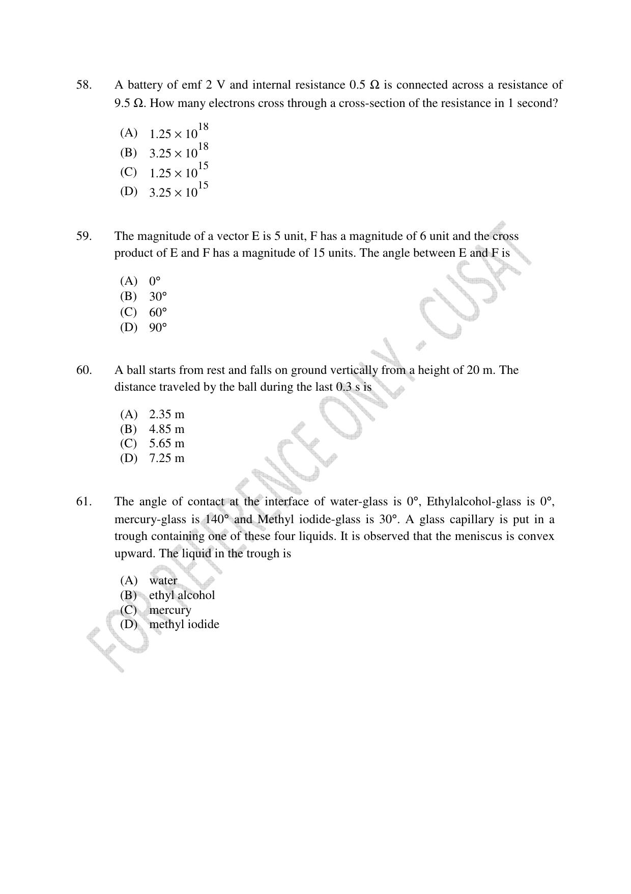CUSAT CAT 2023 Test For Physics Chemistry Mathematics Shift IV Question Paper - Page 14