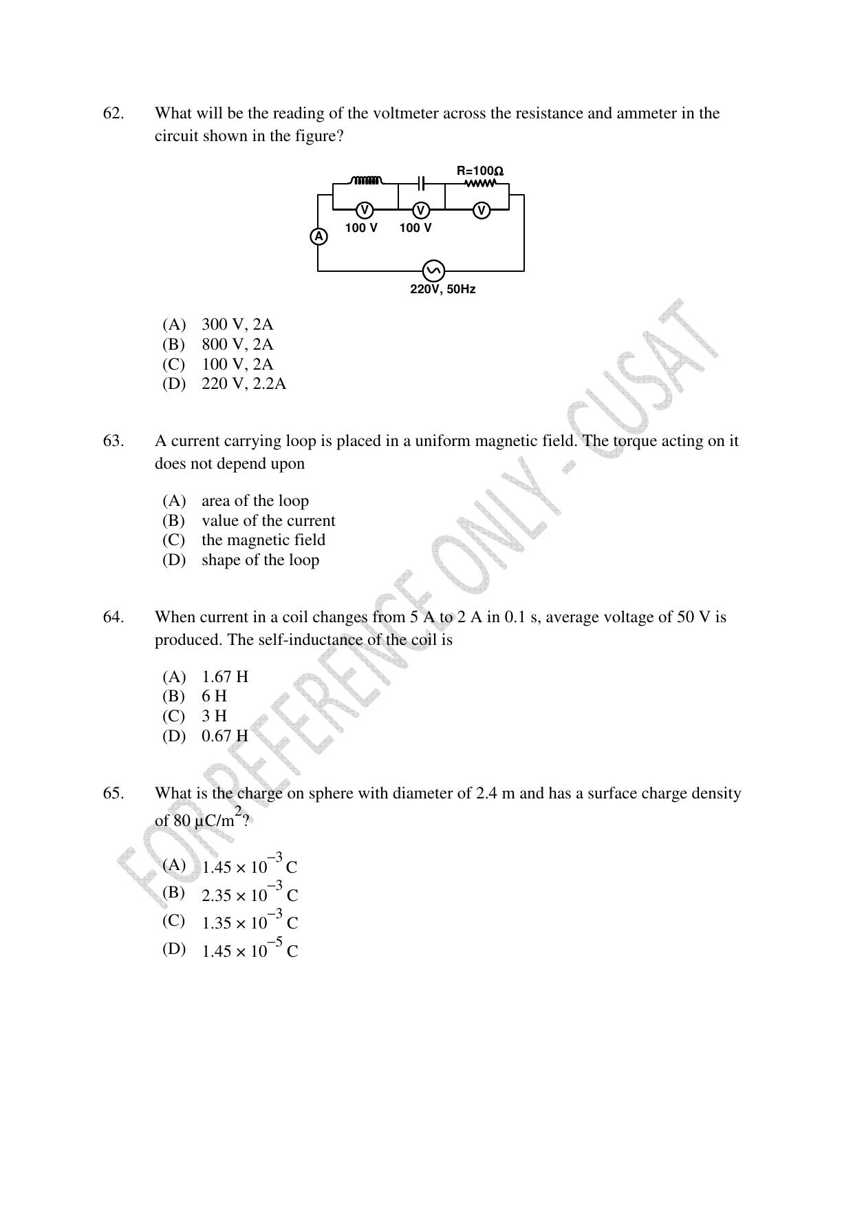 CUSAT CAT 2023 Test For Physics Chemistry Mathematics Shift IV Question Paper - Page 15
