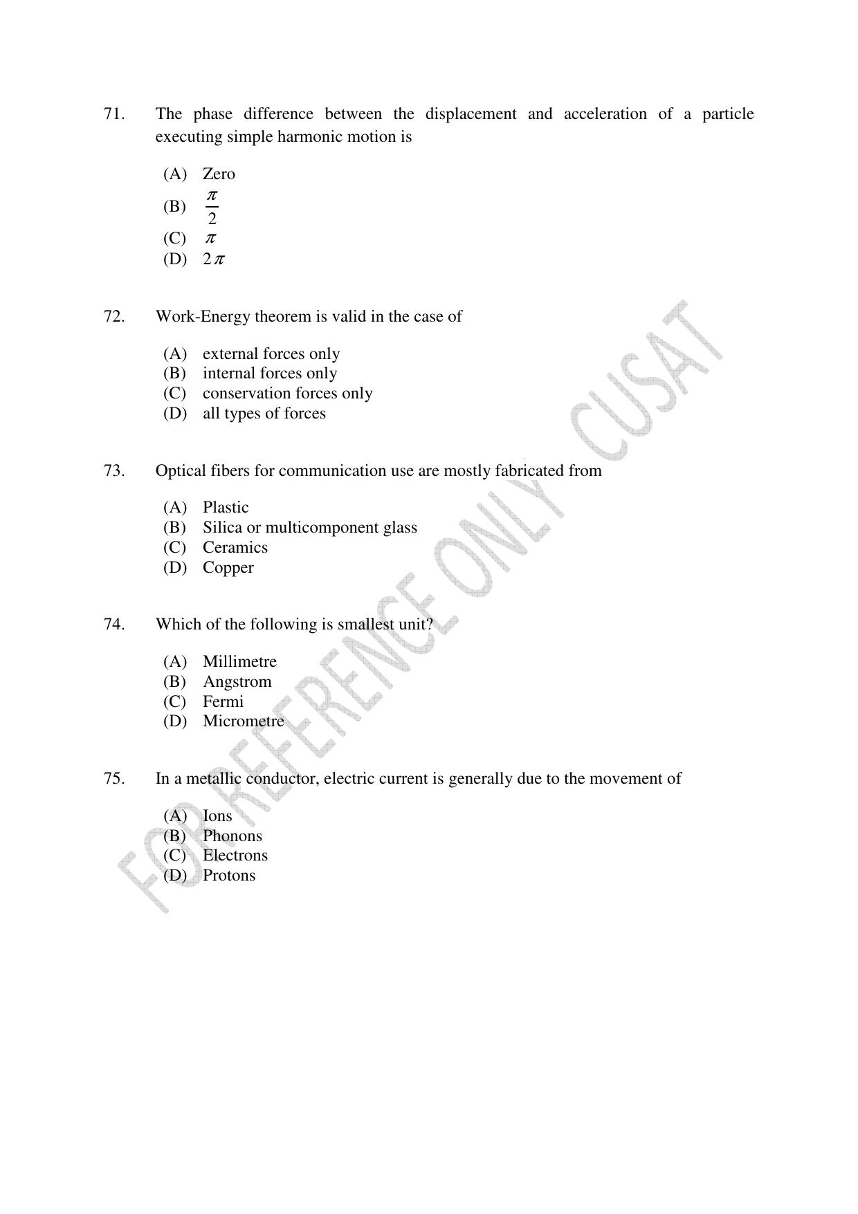 CUSAT CAT 2023 Test For Physics Chemistry Mathematics Shift IV Question Paper - Page 17