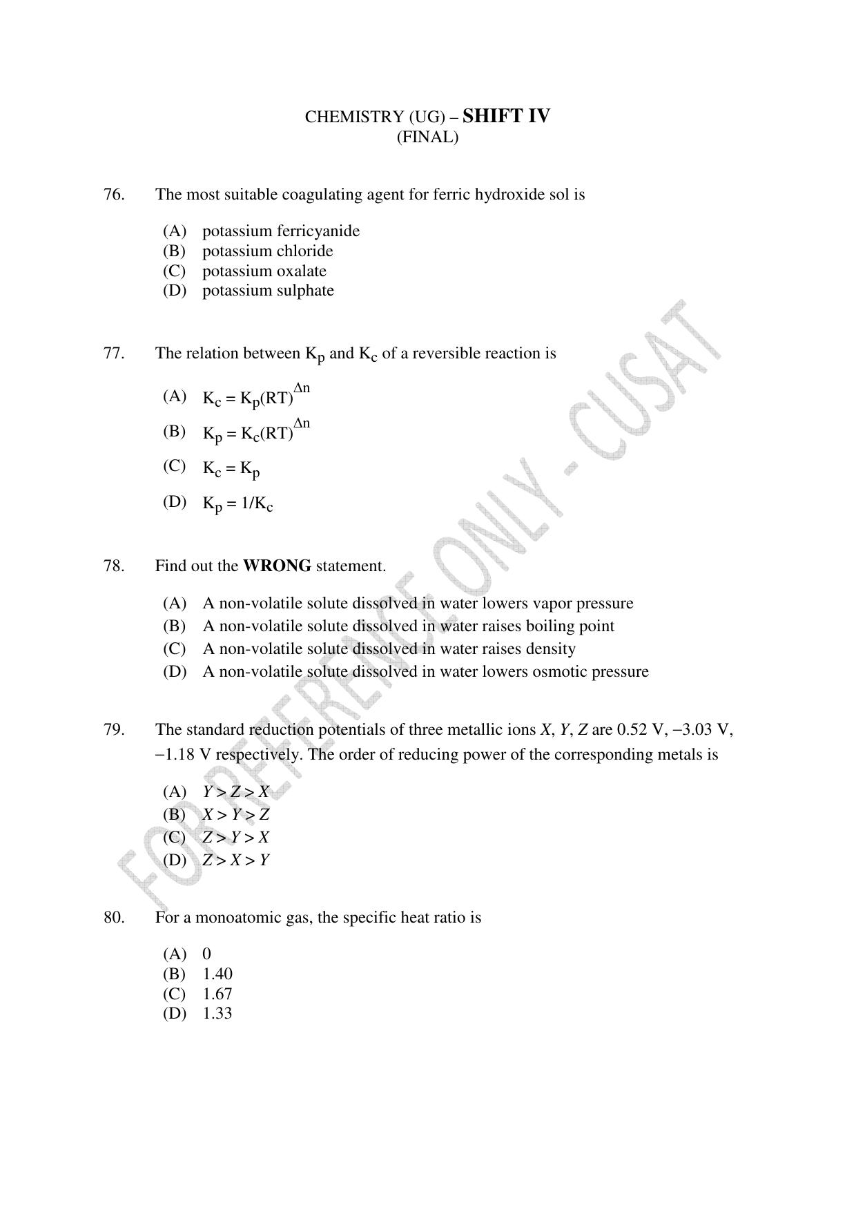 CUSAT CAT 2023 Test For Physics Chemistry Mathematics Shift IV Question Paper - Page 18