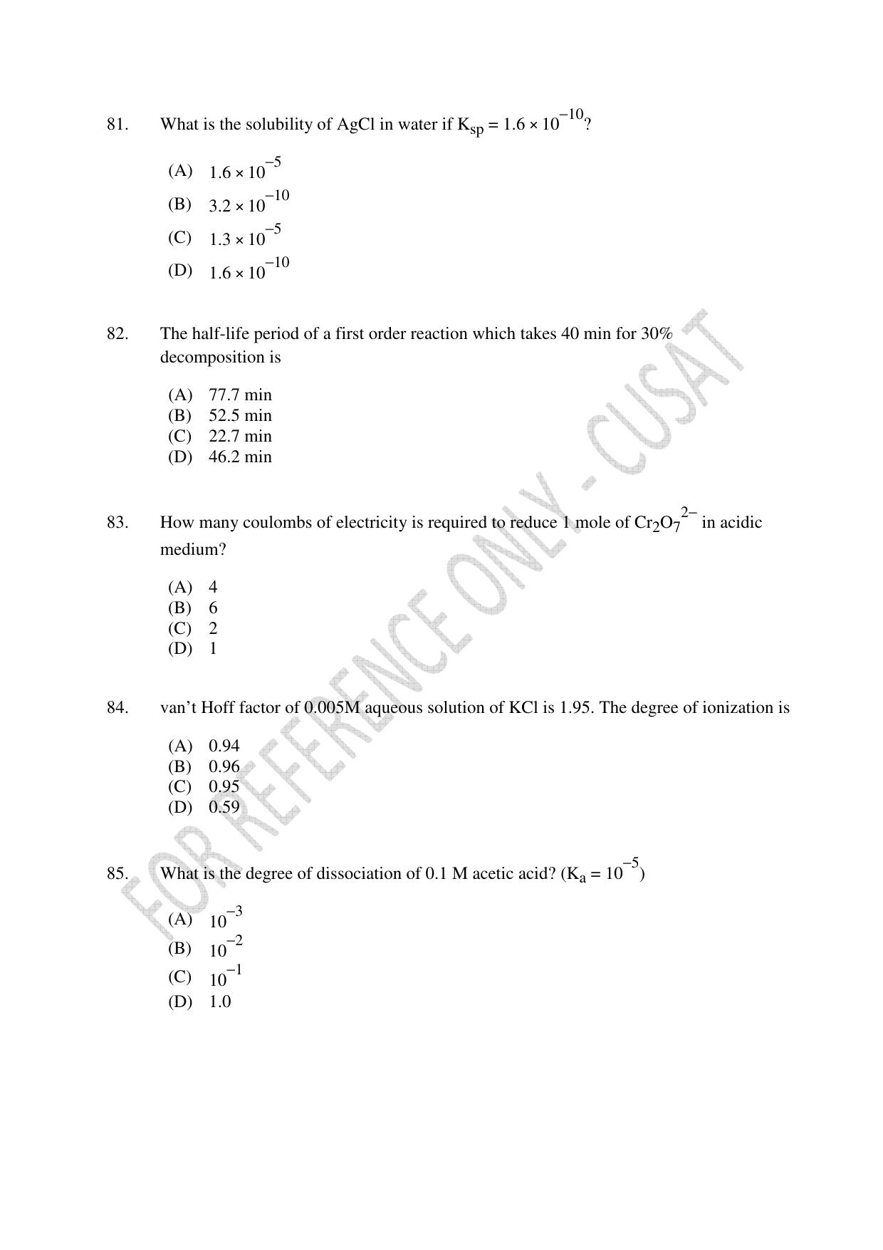 CUSAT CAT 2023 Test For Physics Chemistry Mathematics Shift IV Question Paper - Page 19