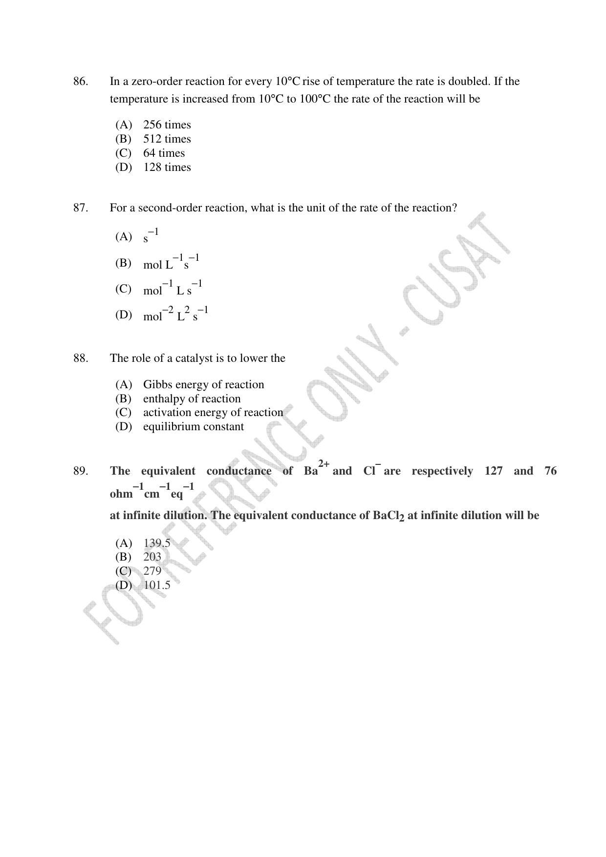 CUSAT CAT 2023 Test For Physics Chemistry Mathematics Shift IV Question Paper - Page 20