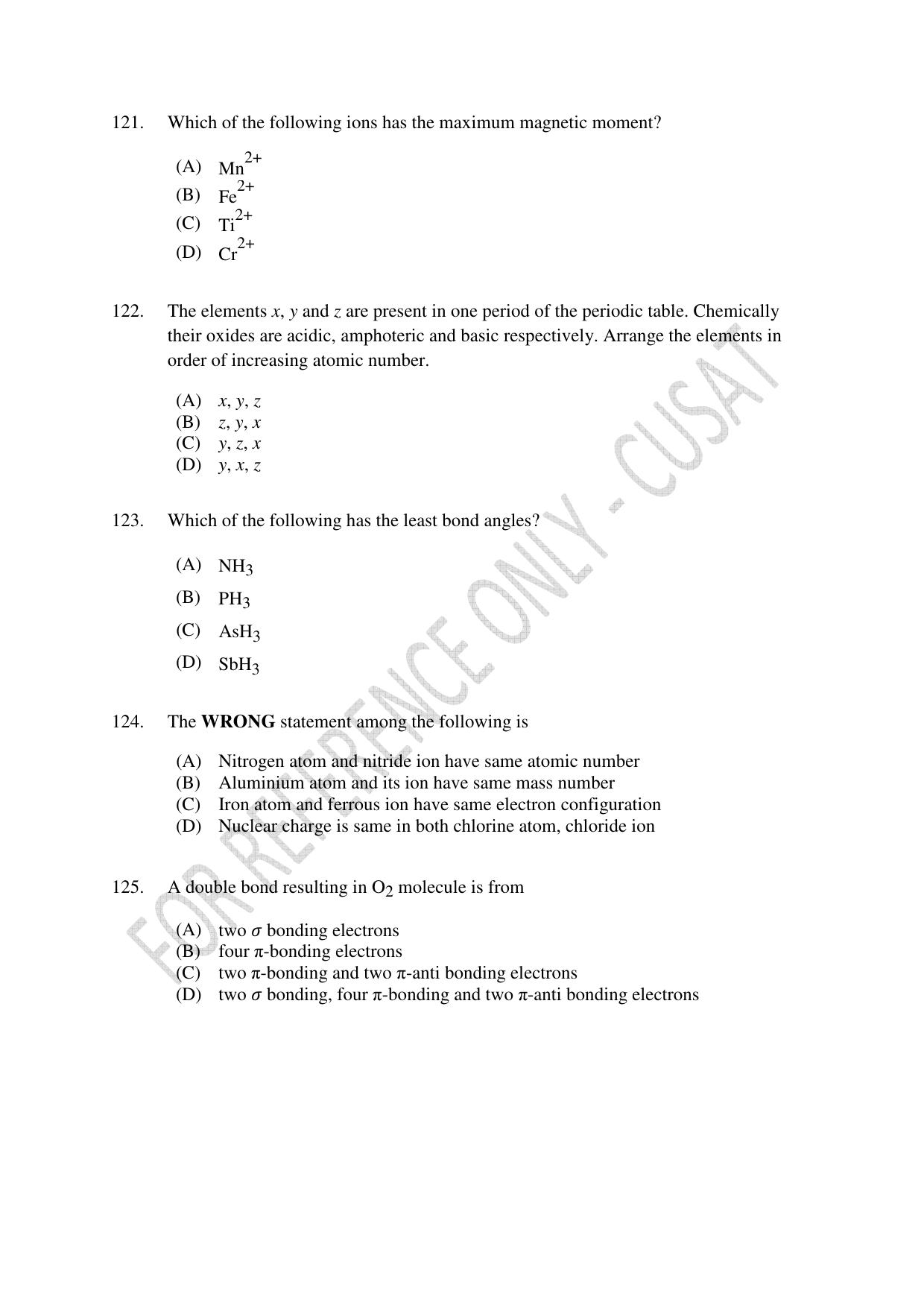 CUSAT CAT 2023 Test For Physics Chemistry Mathematics Shift IV Question Paper - Page 27