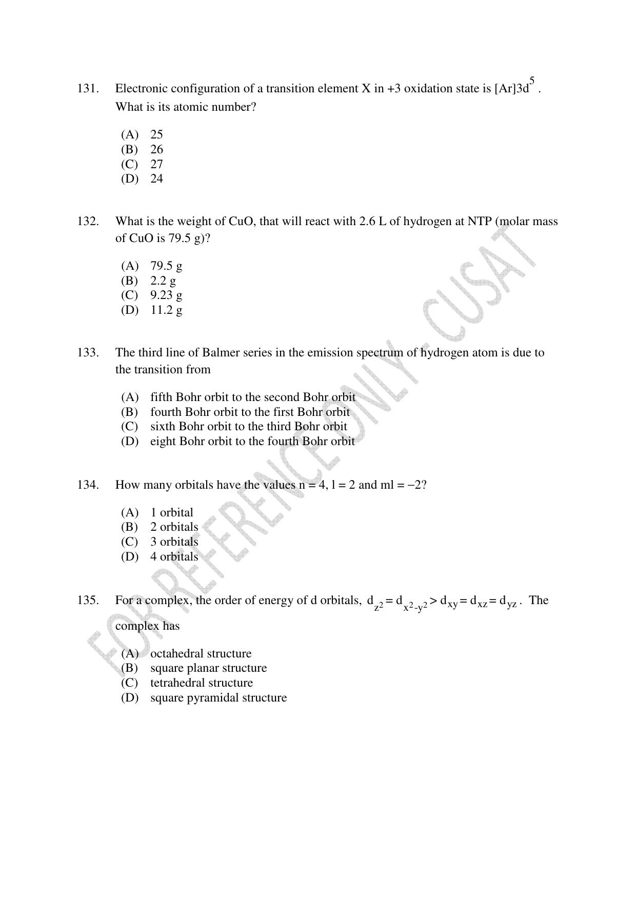 CUSAT CAT 2023 Test For Physics Chemistry Mathematics Shift IV Question Paper - Page 29