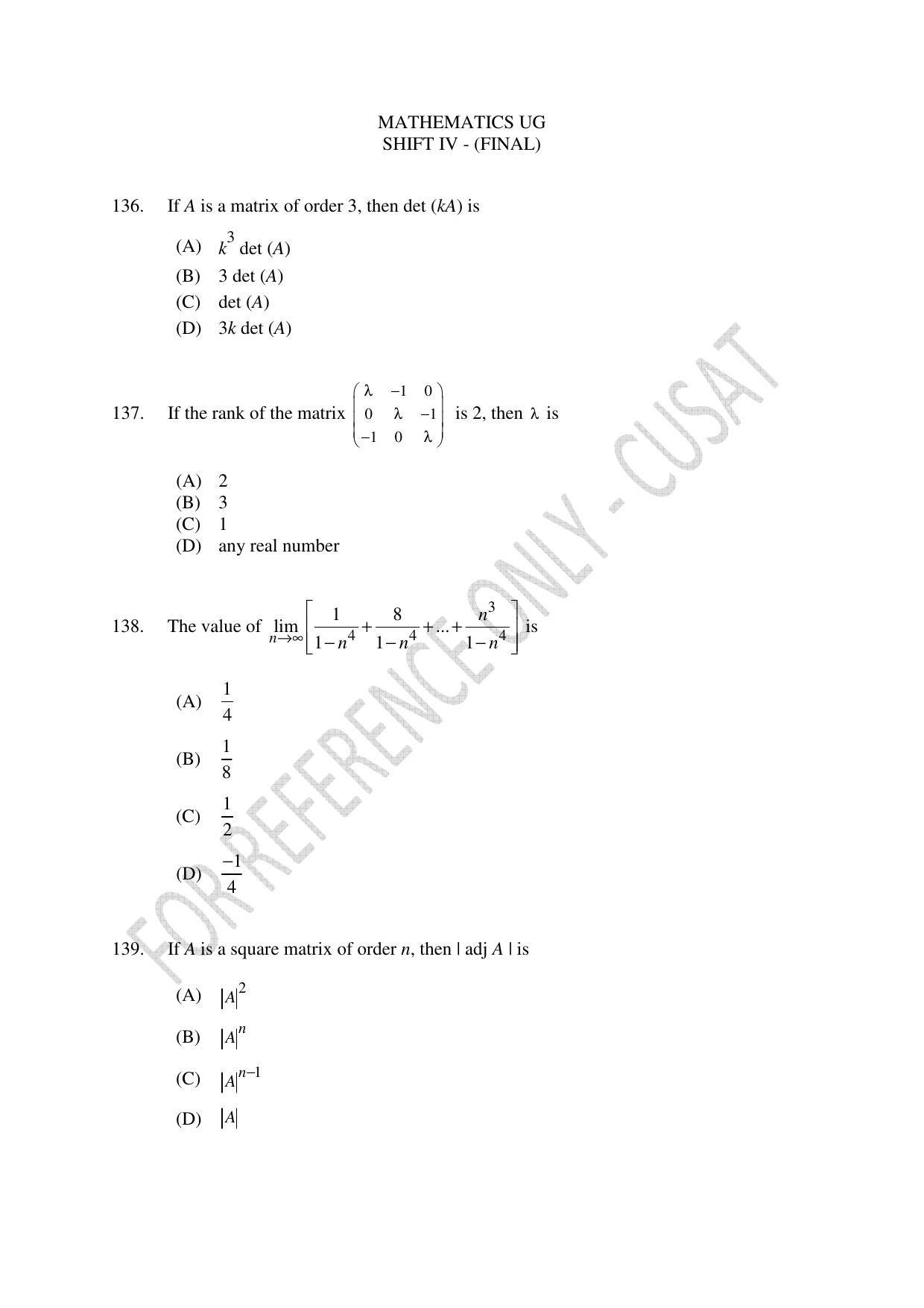 CUSAT CAT 2023 Test For Physics Chemistry Mathematics Shift IV Question Paper - Page 30