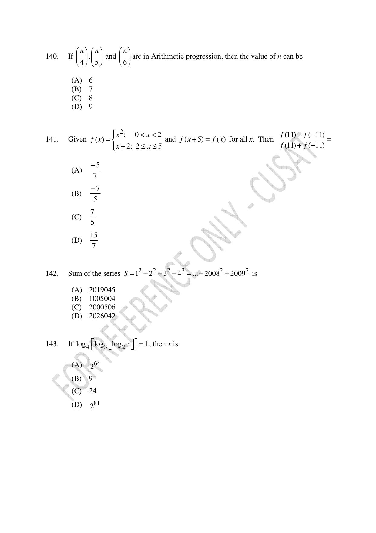 CUSAT CAT 2023 Test For Physics Chemistry Mathematics Shift IV Question Paper - Page 31