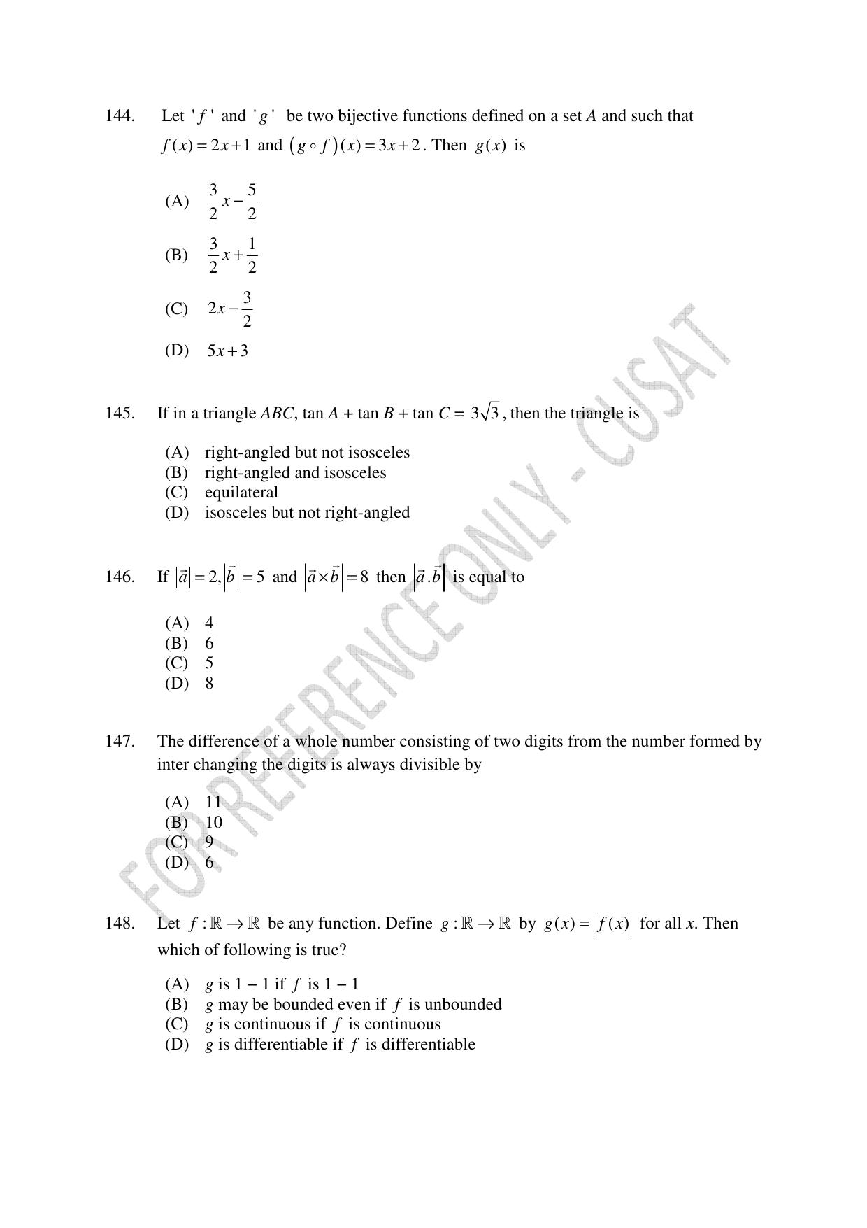 CUSAT CAT 2023 Test For Physics Chemistry Mathematics Shift IV Question Paper - Page 32
