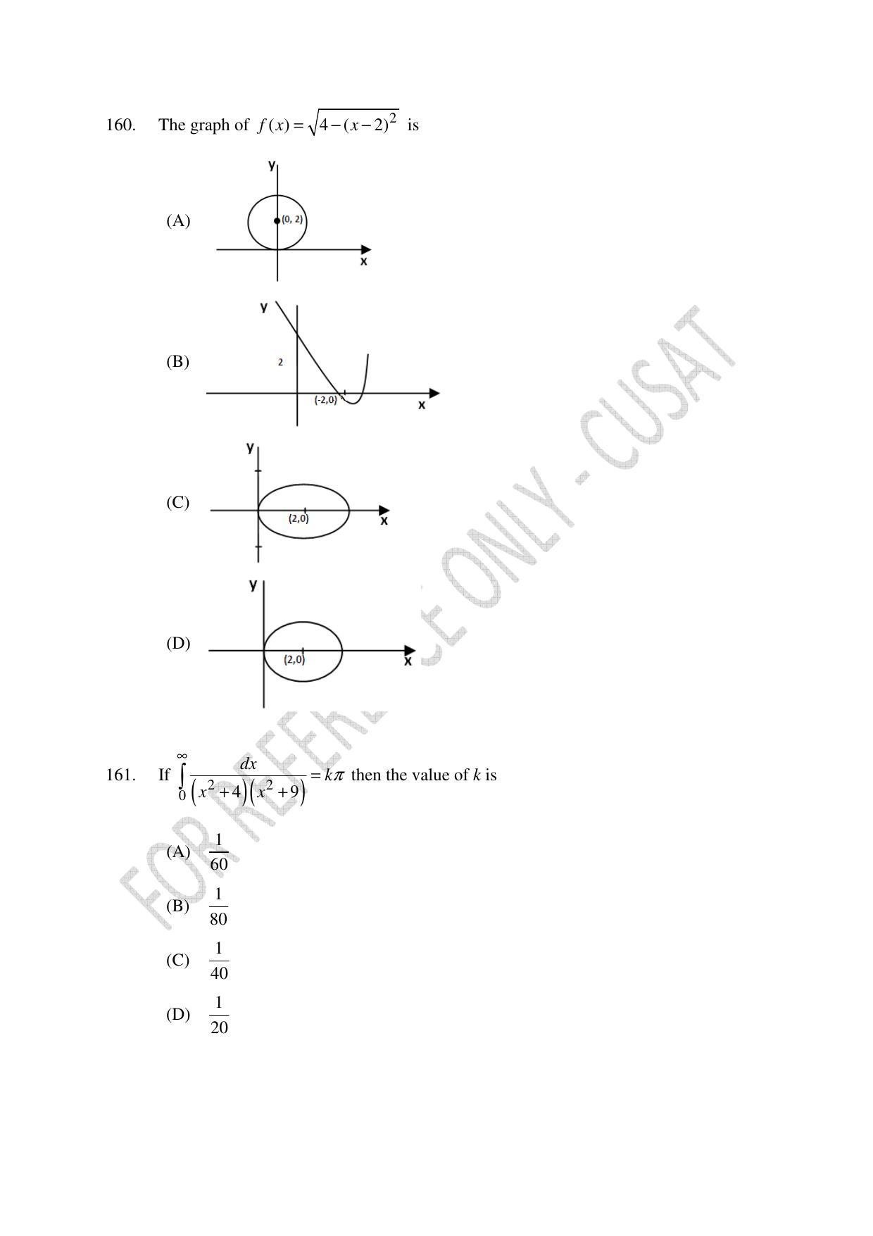 CUSAT CAT 2023 Test For Physics Chemistry Mathematics Shift IV Question Paper - Page 36