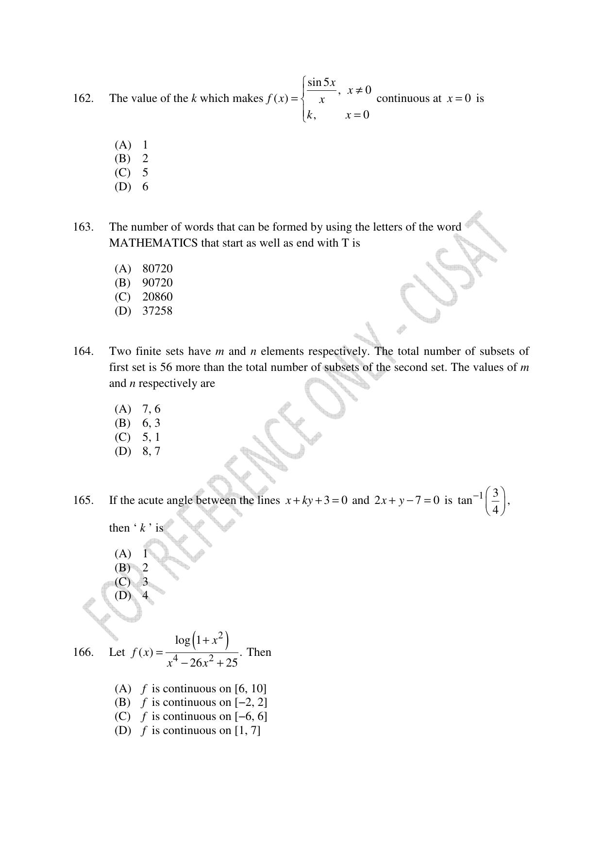CUSAT CAT 2023 Test For Physics Chemistry Mathematics Shift IV Question Paper - Page 37
