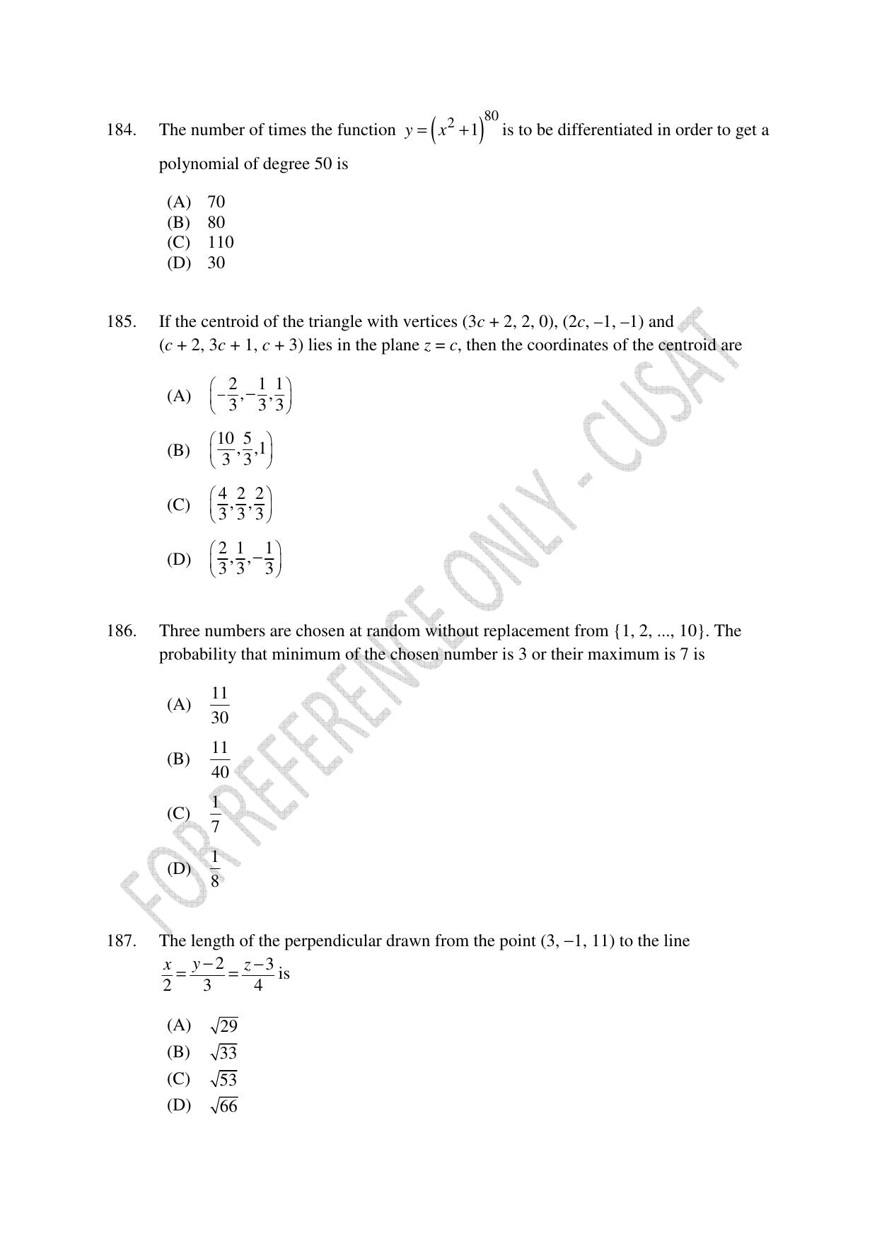 CUSAT CAT 2023 Test For Physics Chemistry Mathematics Shift IV Question Paper - Page 42