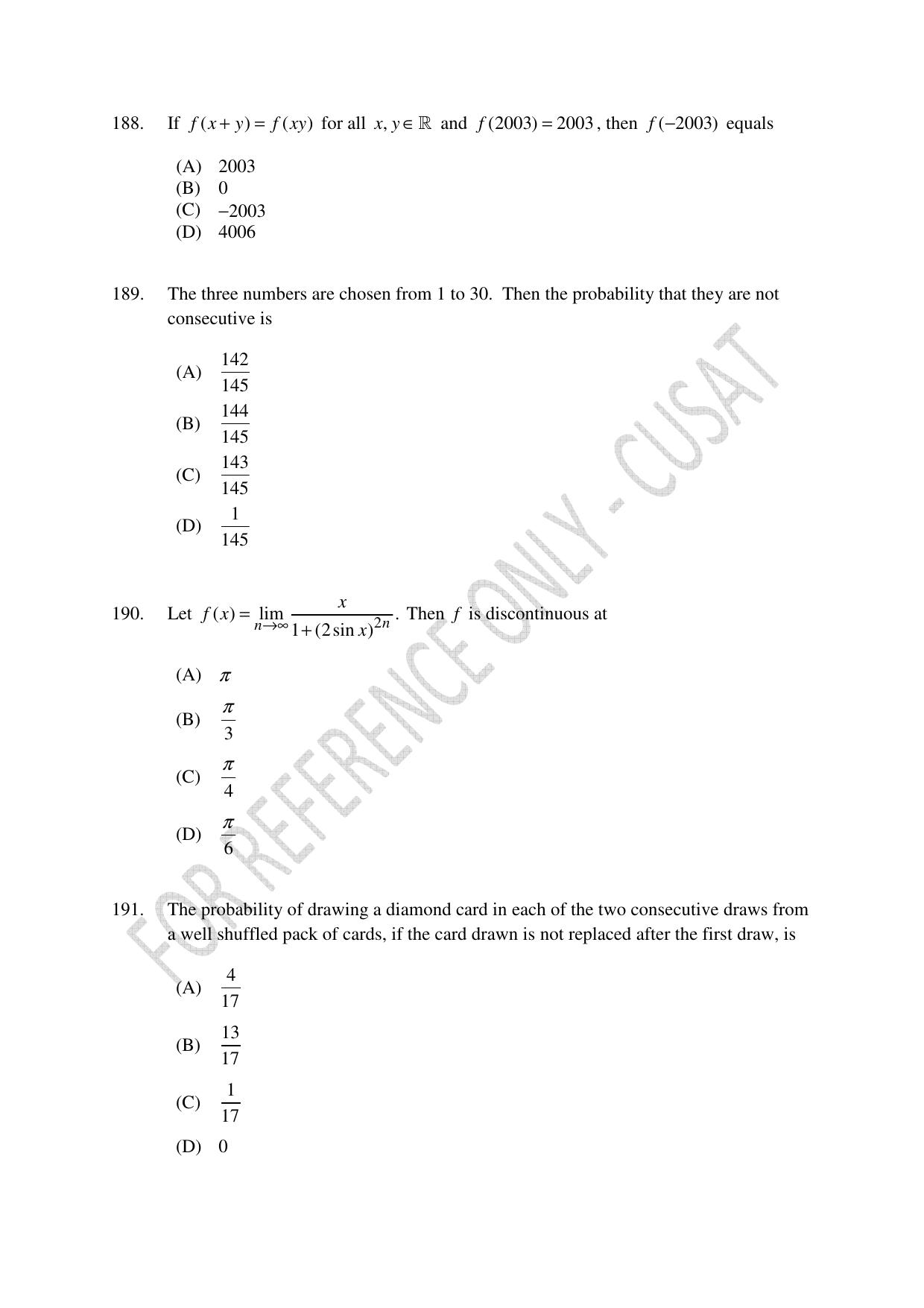CUSAT CAT 2023 Test For Physics Chemistry Mathematics Shift IV Question Paper - Page 43
