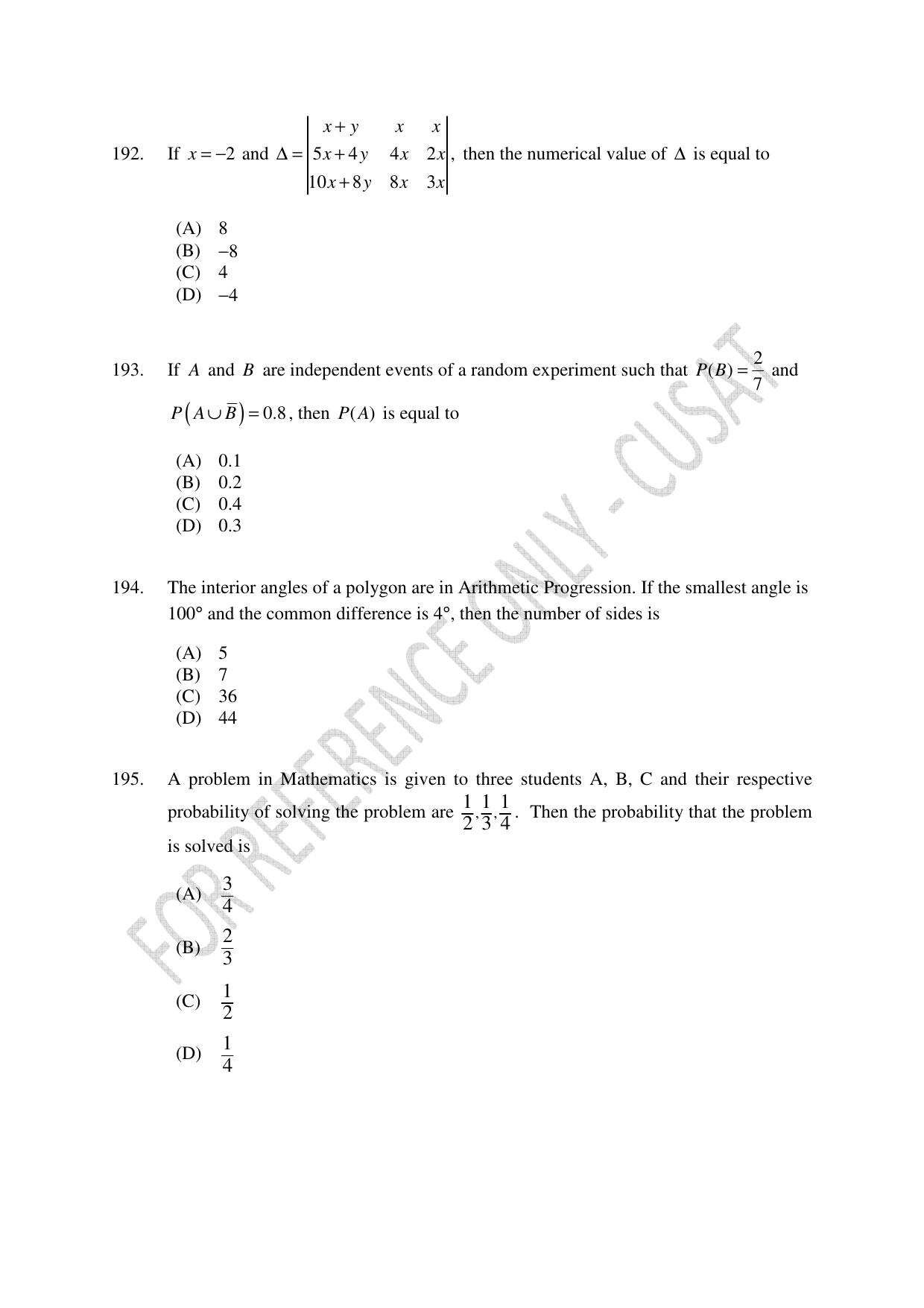 CUSAT CAT 2023 Test For Physics Chemistry Mathematics Shift IV Question Paper - Page 44