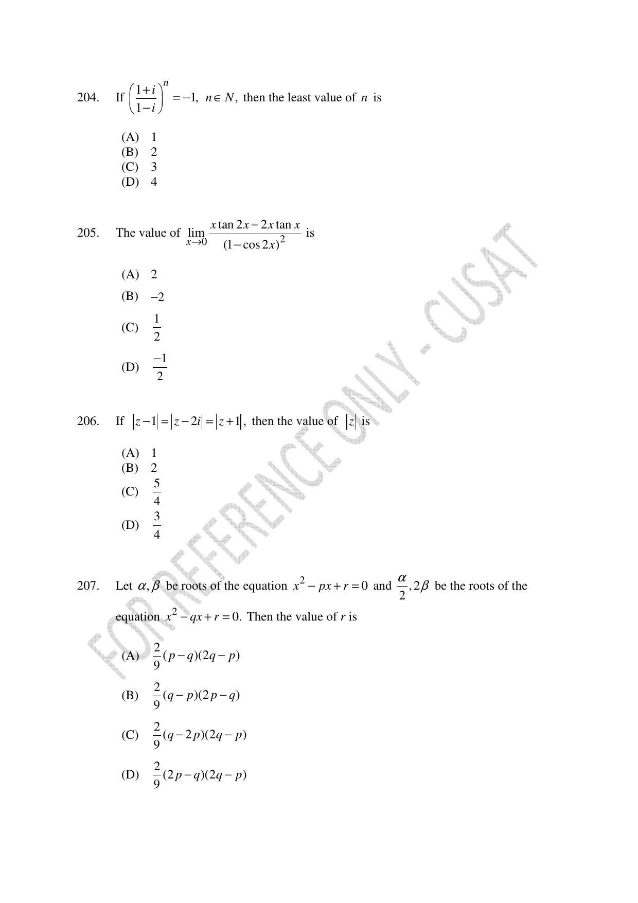 CUSAT CAT 2023 Test For Physics Chemistry Mathematics Shift IV Question Paper - Page 47