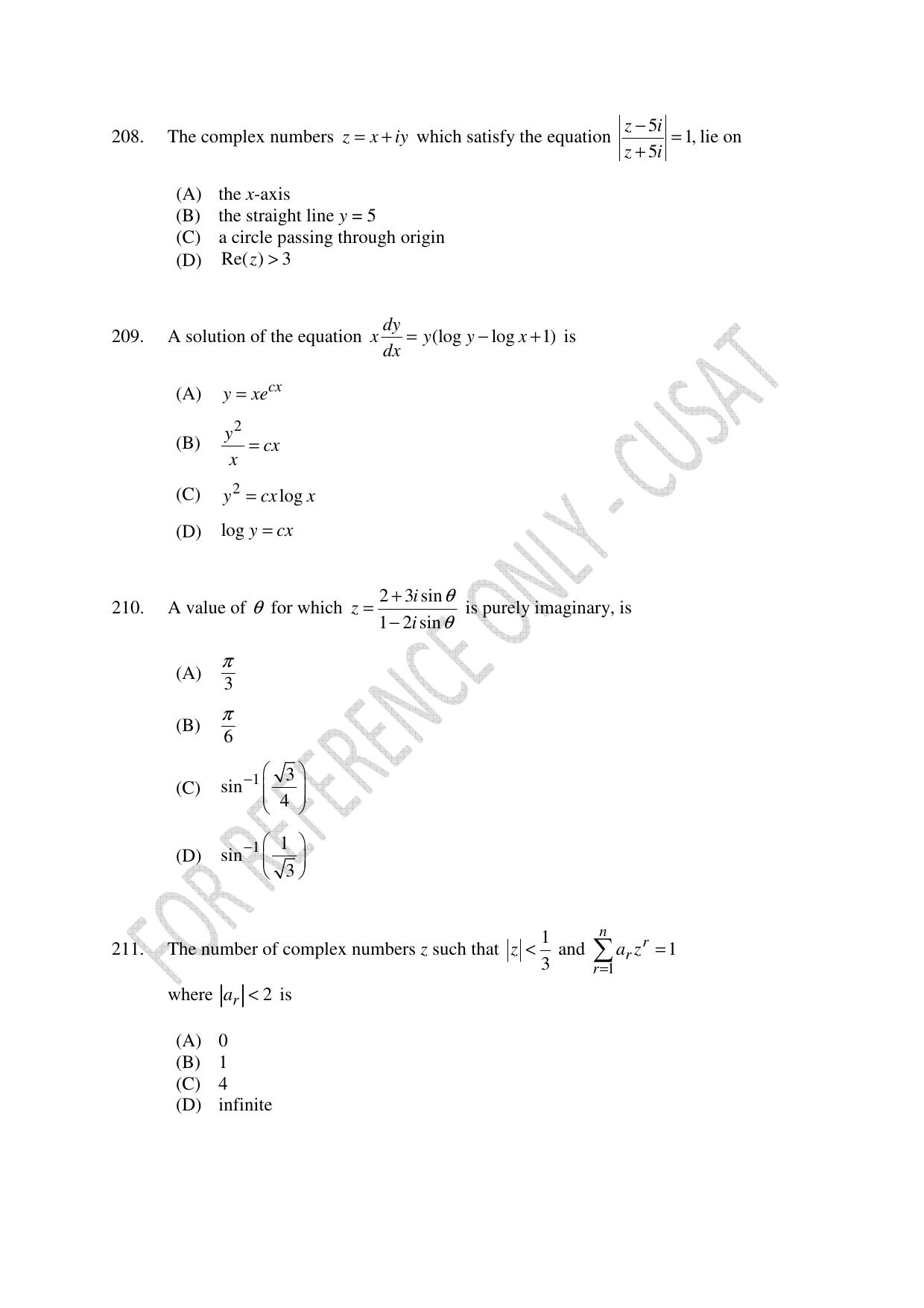 CUSAT CAT 2023 Test For Physics Chemistry Mathematics Shift IV Question Paper - Page 48