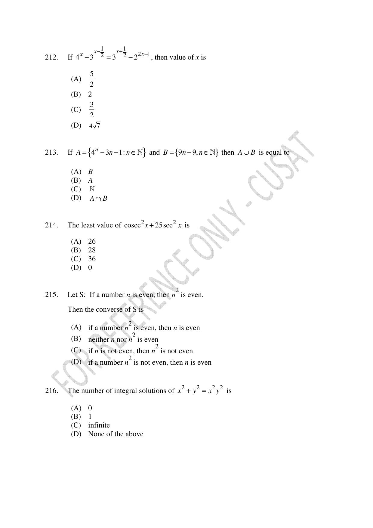 CUSAT CAT 2023 Test For Physics Chemistry Mathematics Shift IV Question Paper - Page 49