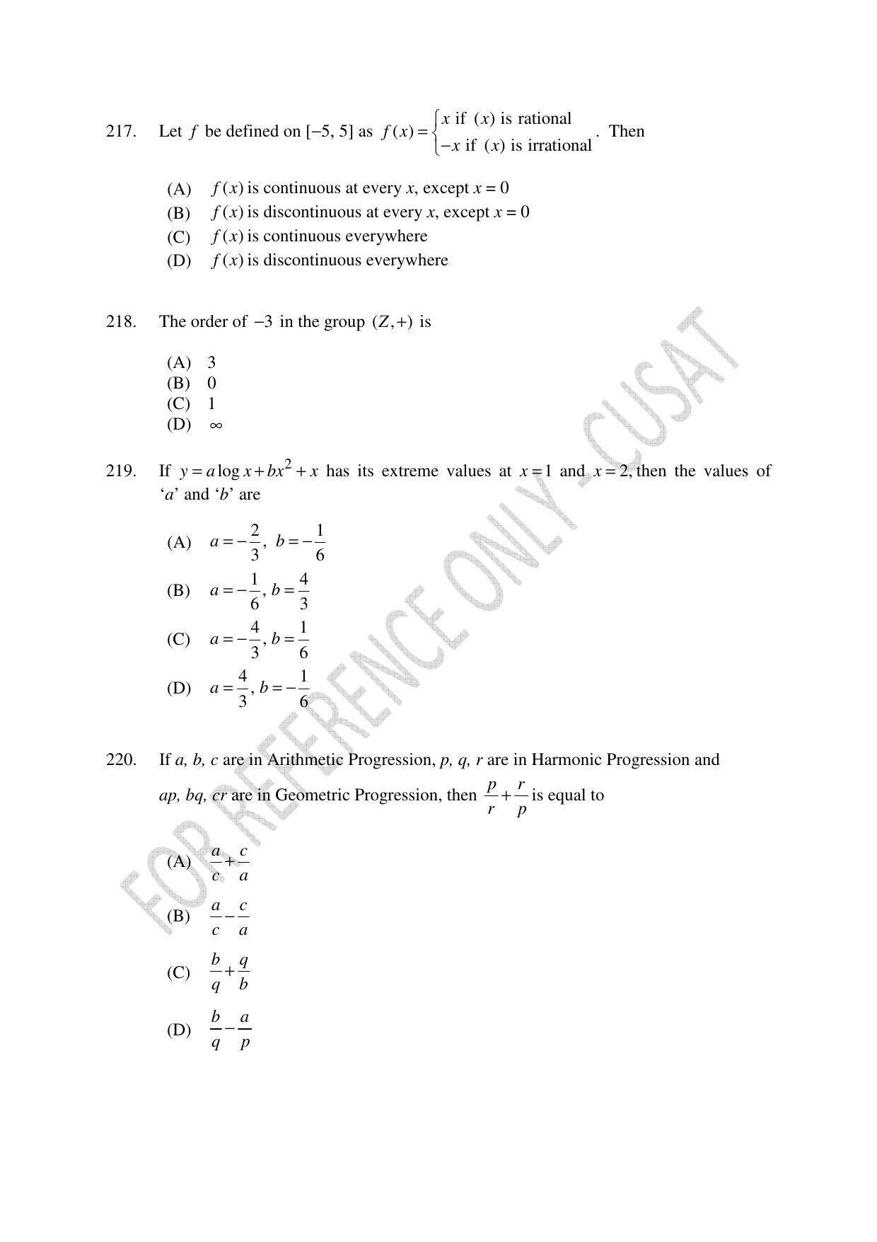 CUSAT CAT 2023 Test For Physics Chemistry Mathematics Shift IV Question Paper - Page 50