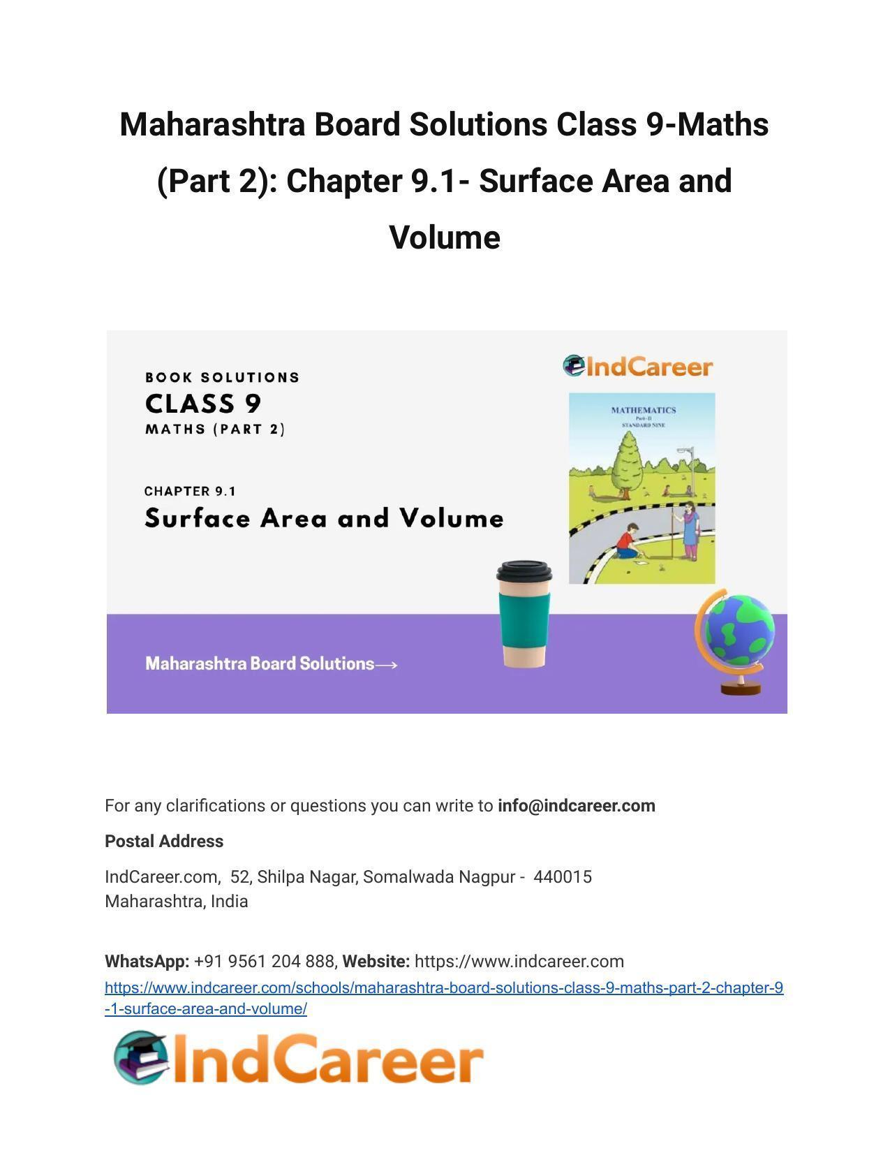 Maharashtra Board Solutions Class 9-Maths (Part 2): Chapter 9.1- Surface Area and Volume - Page 1