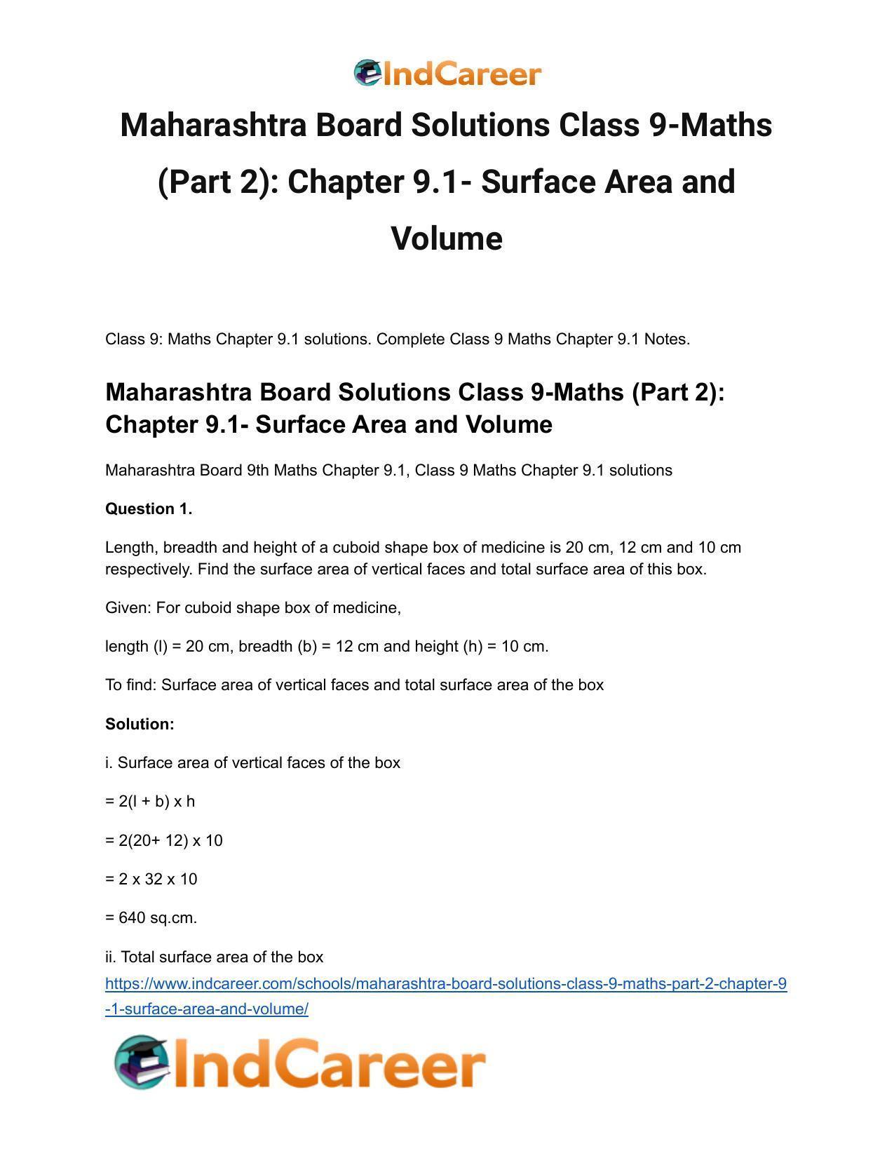 Maharashtra Board Solutions Class 9-Maths (Part 2): Chapter 9.1- Surface Area and Volume - Page 2