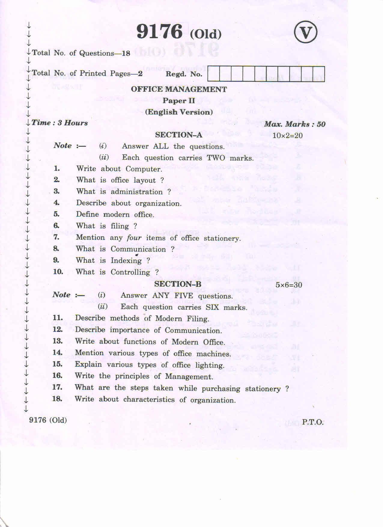 AP Inter 2nd Year Office Management-II (old) March-2020-Vocational Question Paper - Page 1