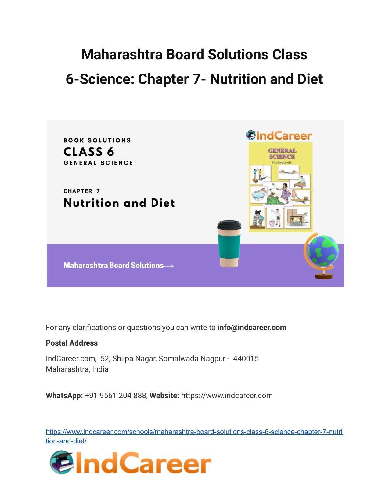 Maharashtra Board Solutions Class 6-Science: Chapter 7- Nutrition and Diet - Page 1