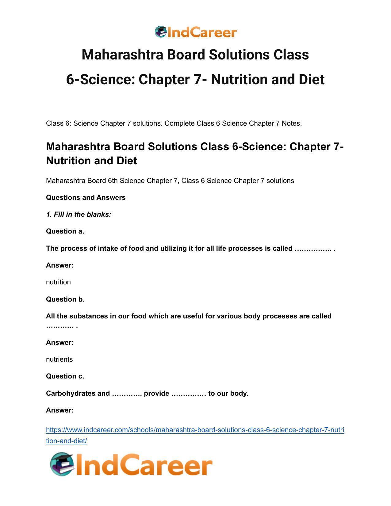 Maharashtra Board Solutions Class 6-Science: Chapter 7- Nutrition and Diet - Page 2