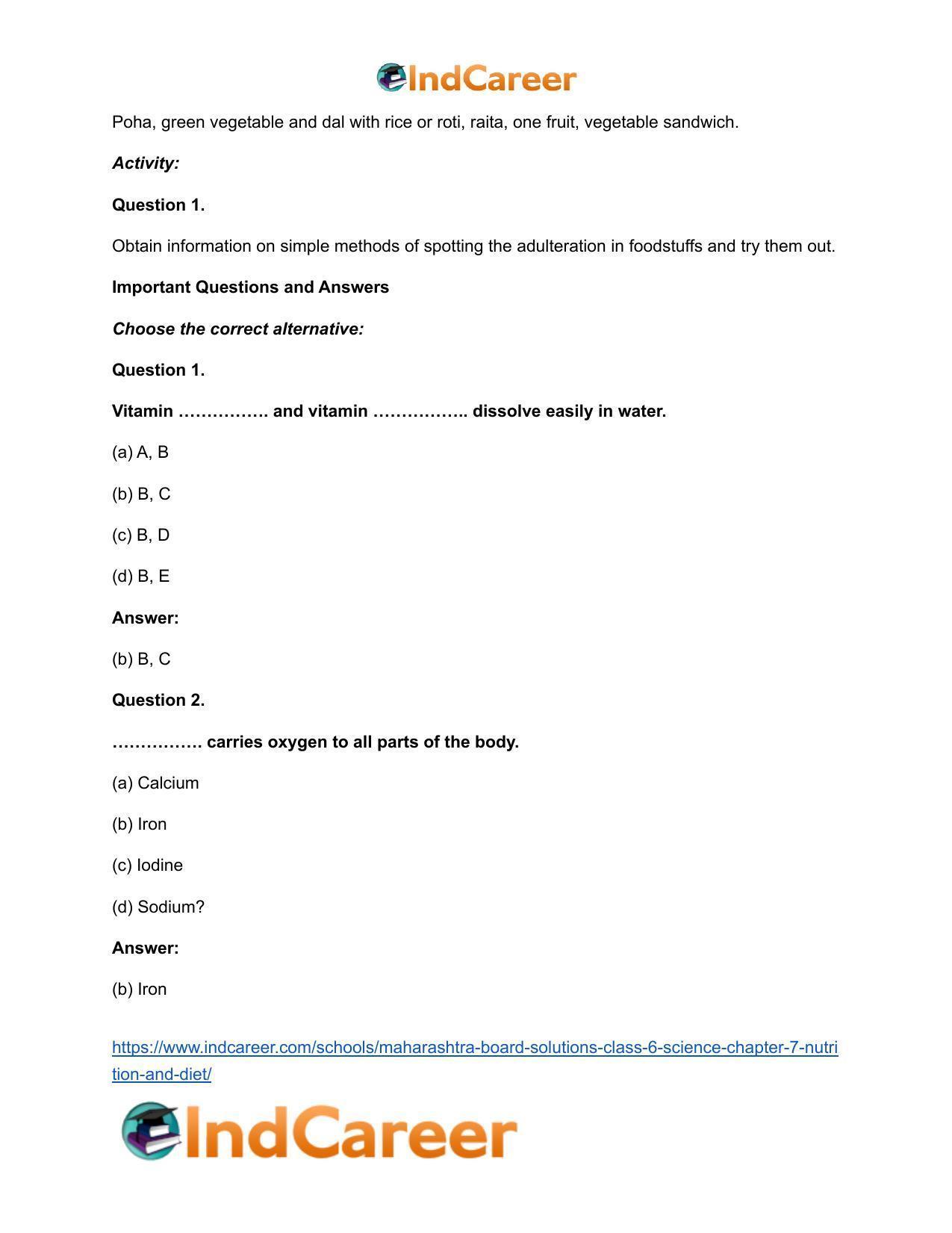 Maharashtra Board Solutions Class 6-Science: Chapter 7- Nutrition and Diet - Page 8