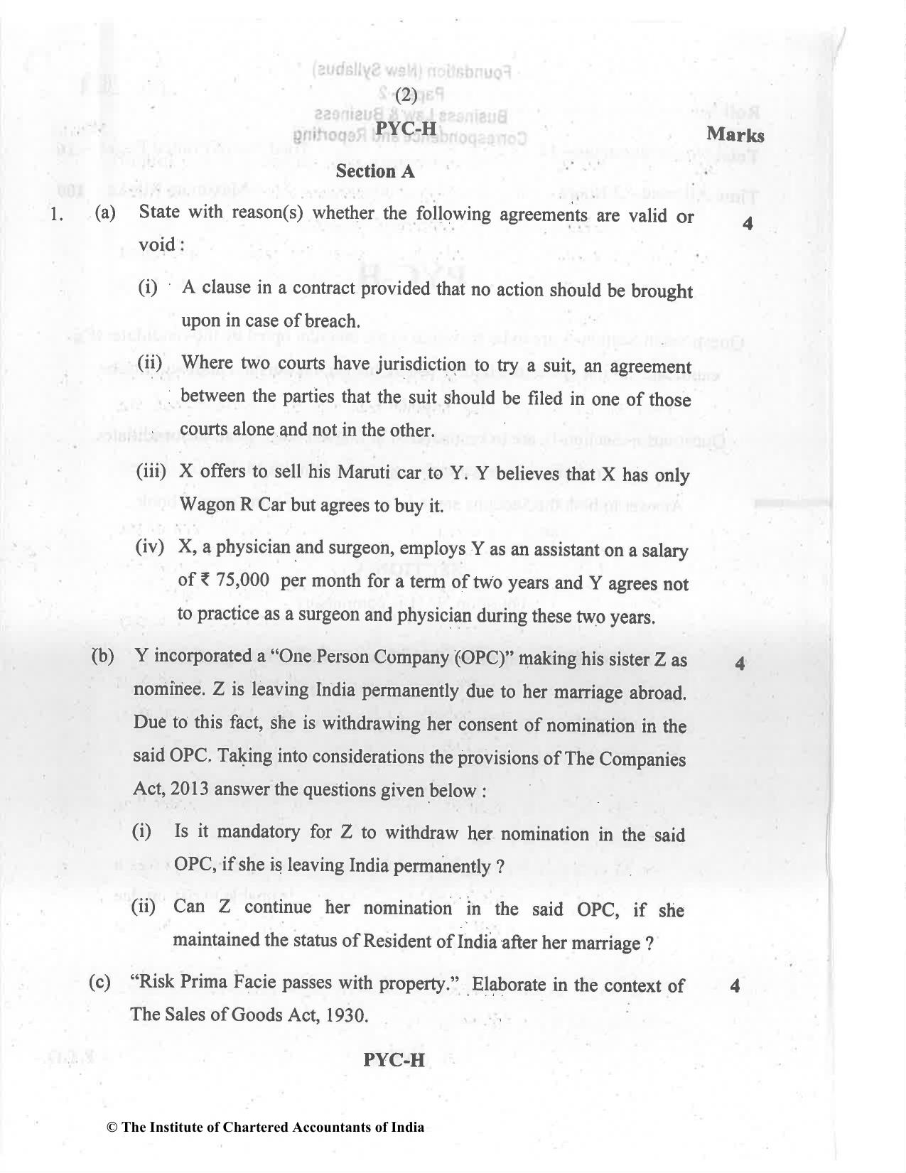 CA Foundation May 2021 Question Paper - Paper 2 (Business Laws and Business Correspondence and Reporting) - Page 2