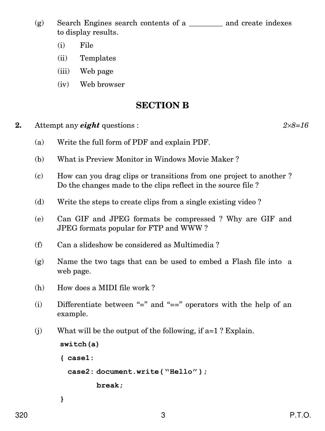 CBSE Class 12 320 WEB APPLICATIONS 2018 Question Paper - Page 3
