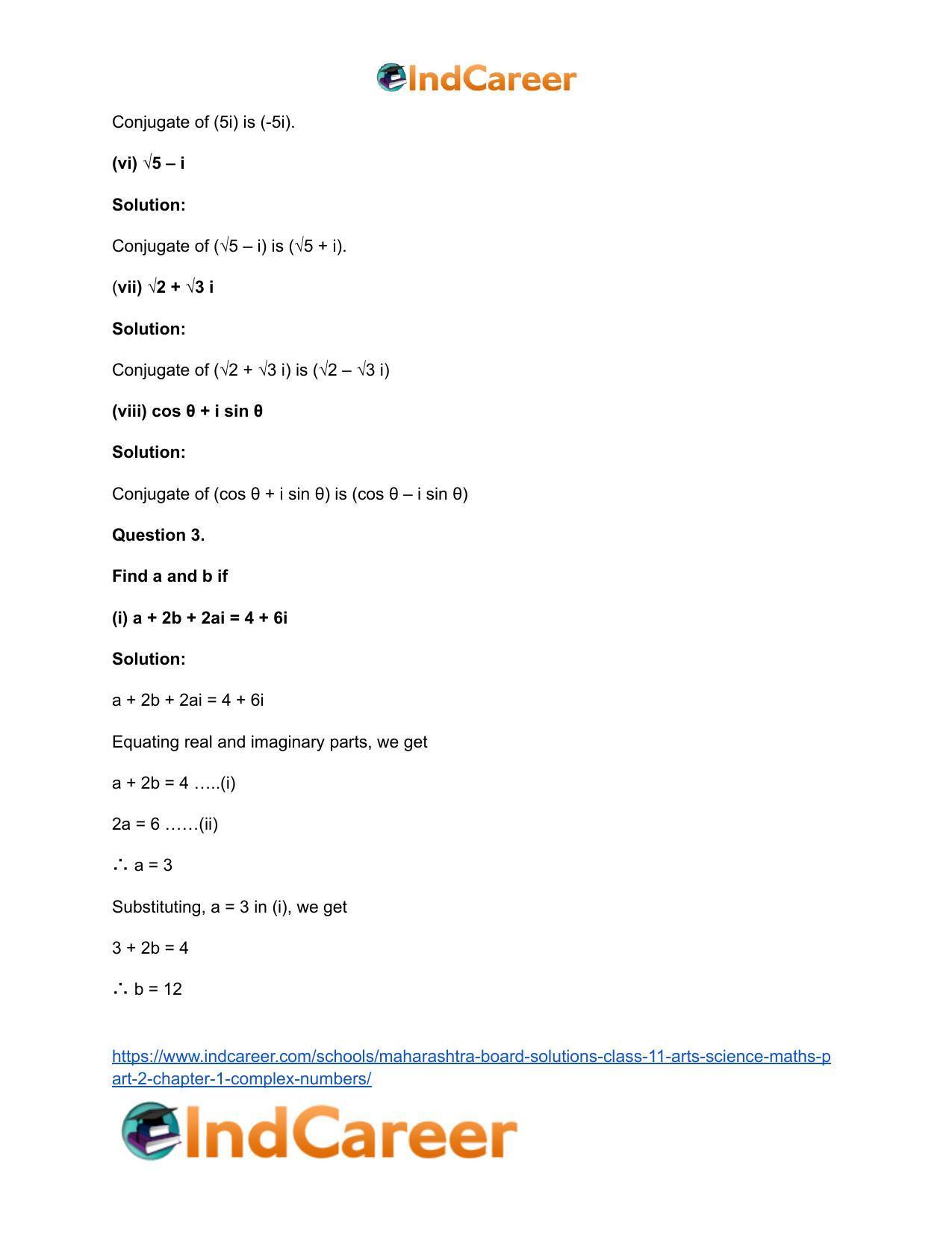 Maharashtra Board Solutions Class 11-Arts & Science Maths (Part 2): Chapter 1- Complex Numbers - Page 4