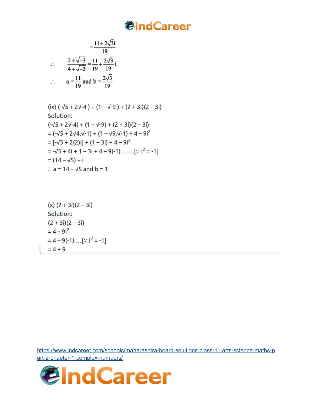 Maharashtra Board Solutions Class 11-Arts & Science Maths (Part 2): Chapter 1- Complex Numbers - Page 15