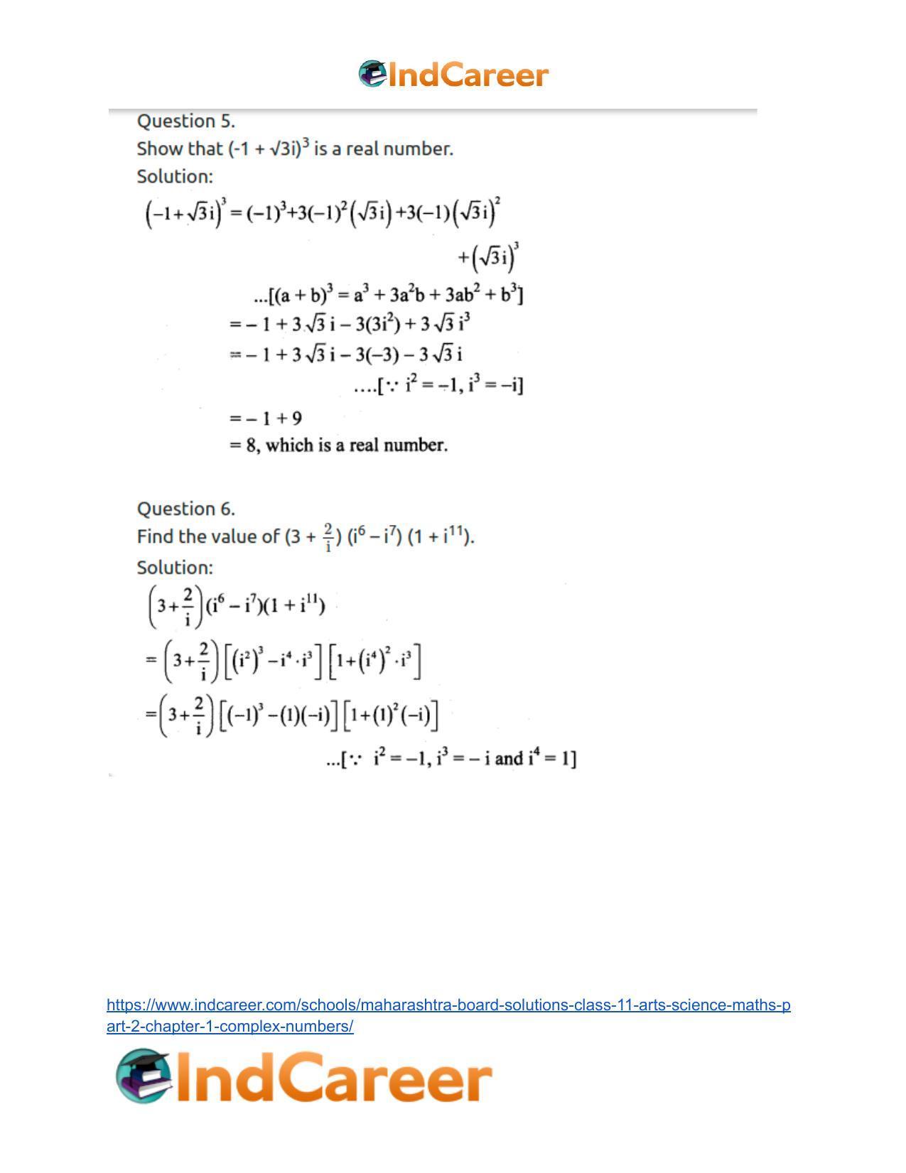 Maharashtra Board Solutions Class 11-Arts & Science Maths (Part 2): Chapter 1- Complex Numbers - Page 17