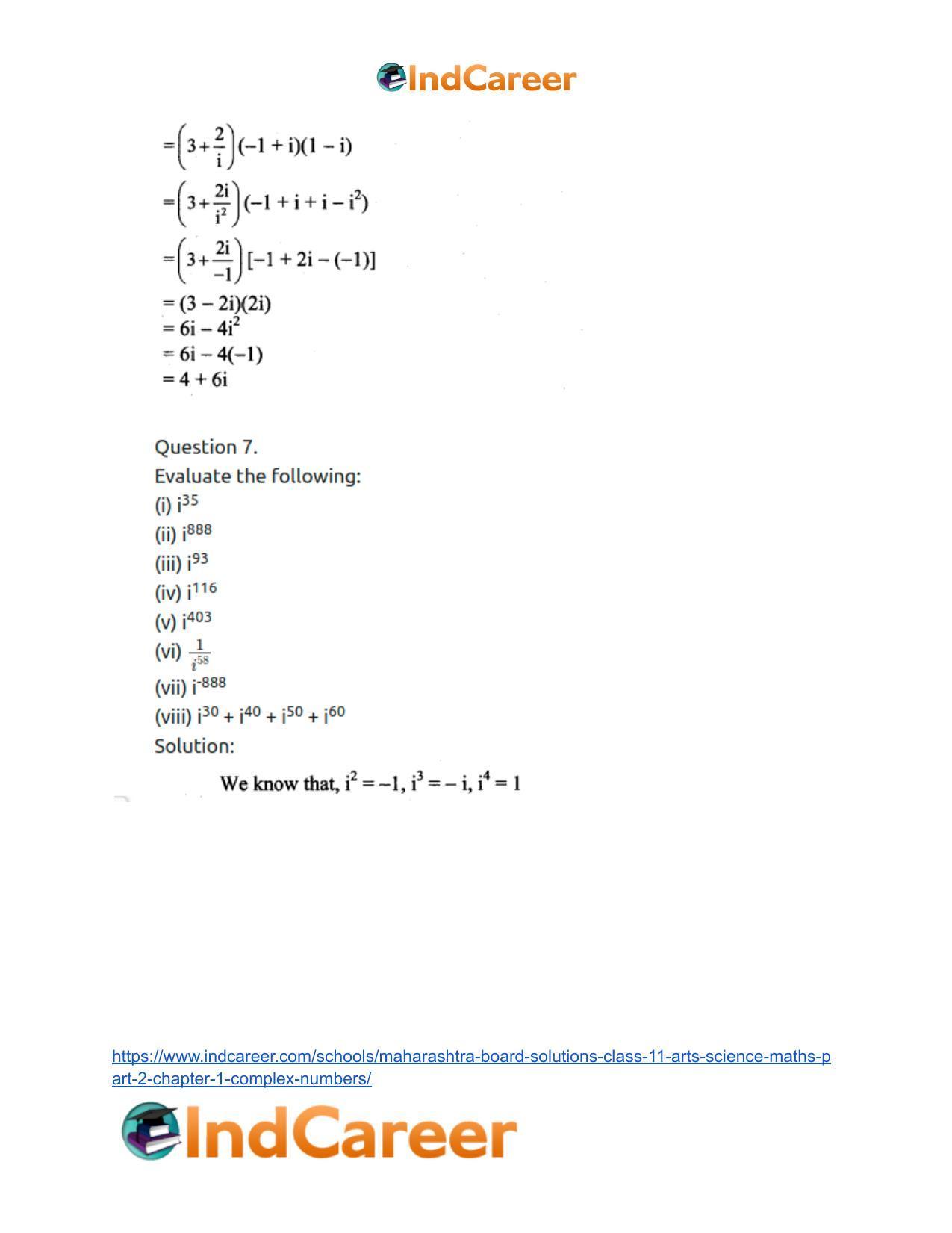 Maharashtra Board Solutions Class 11-Arts & Science Maths (Part 2): Chapter 1- Complex Numbers - Page 18
