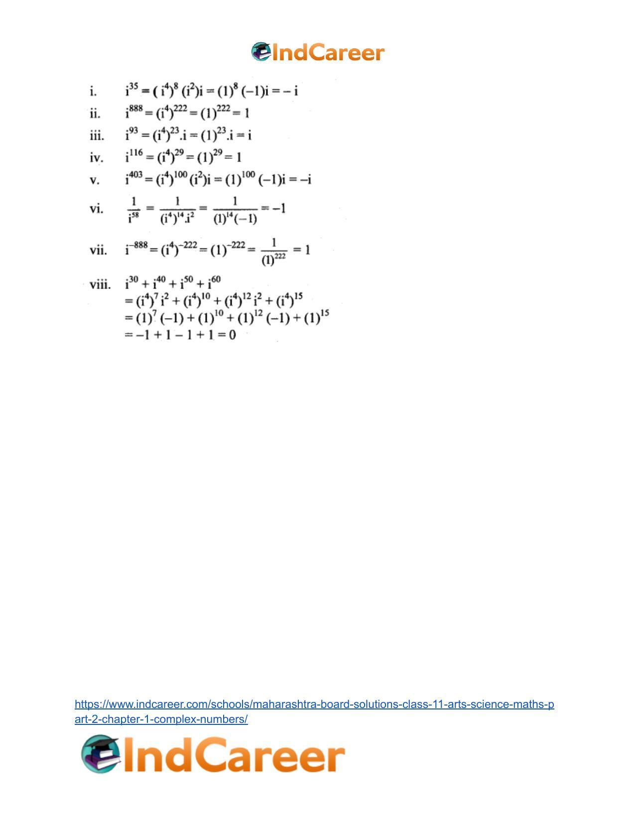 Maharashtra Board Solutions Class 11-Arts & Science Maths (Part 2): Chapter 1- Complex Numbers - Page 19