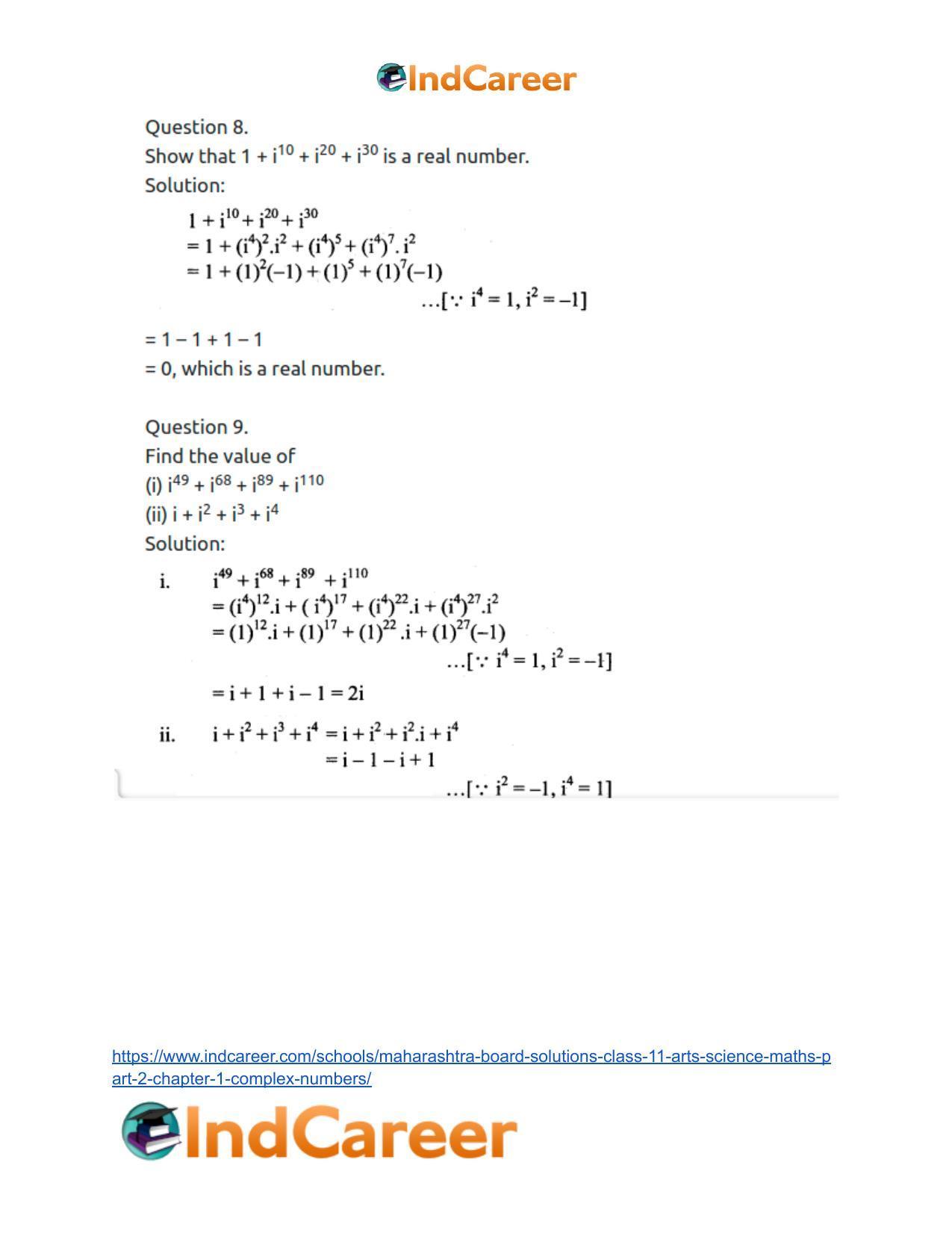 Maharashtra Board Solutions Class 11-Arts & Science Maths (Part 2): Chapter 1- Complex Numbers - Page 20