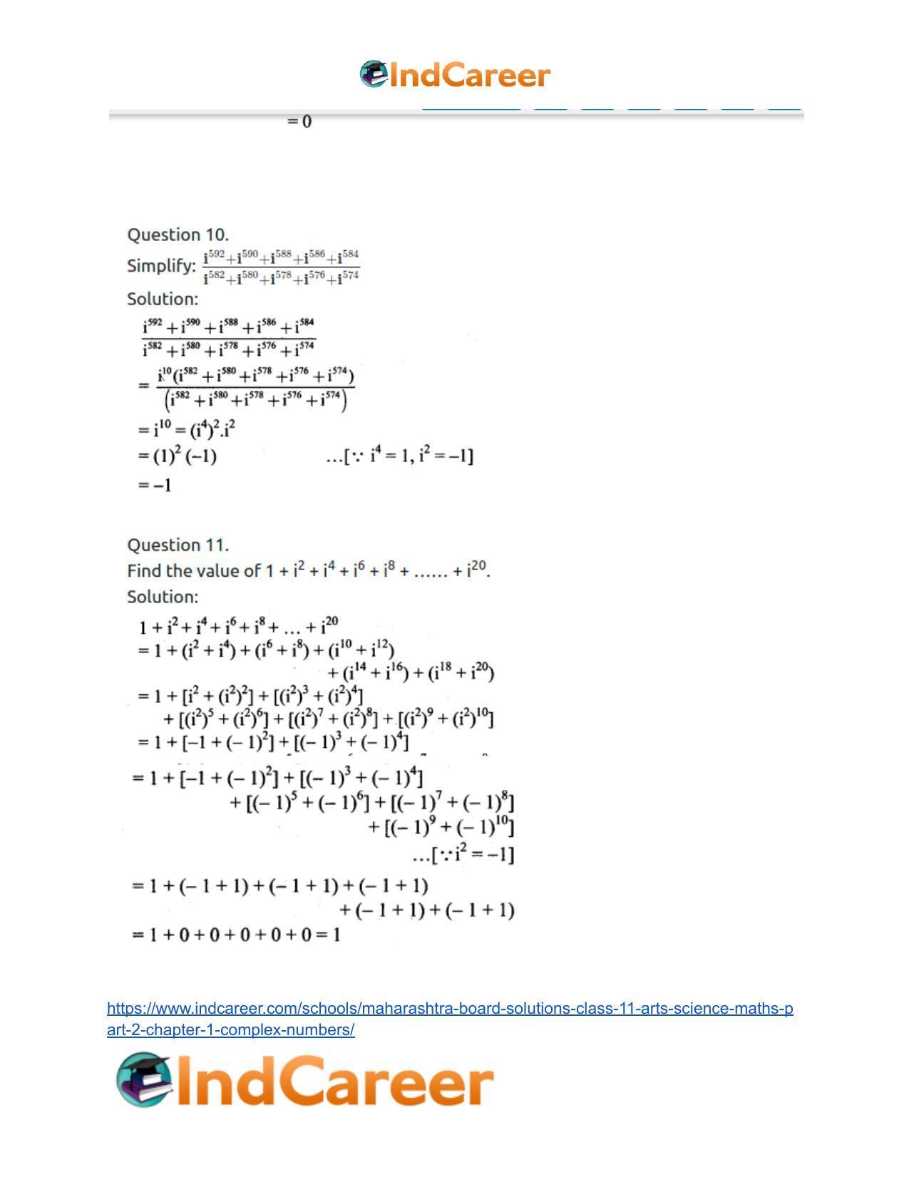 Maharashtra Board Solutions Class 11-Arts & Science Maths (Part 2): Chapter 1- Complex Numbers - Page 22