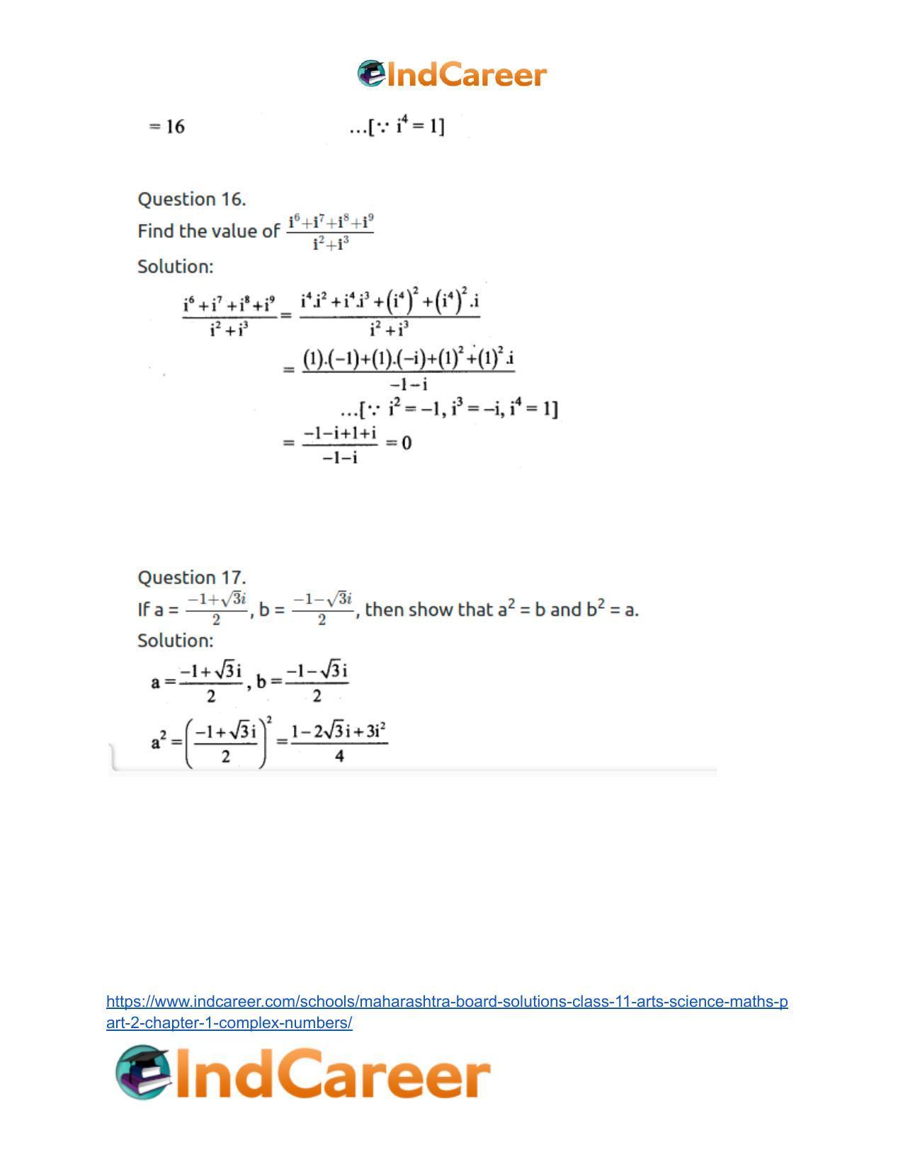 Maharashtra Board Solutions Class 11-Arts & Science Maths (Part 2): Chapter 1- Complex Numbers - Page 25