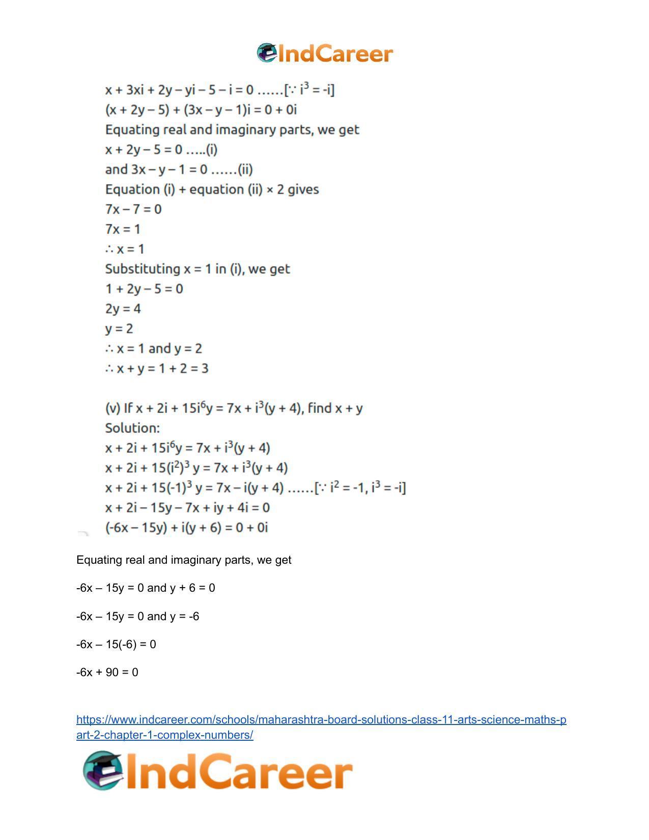 Maharashtra Board Solutions Class 11-Arts & Science Maths (Part 2): Chapter 1- Complex Numbers - Page 36
