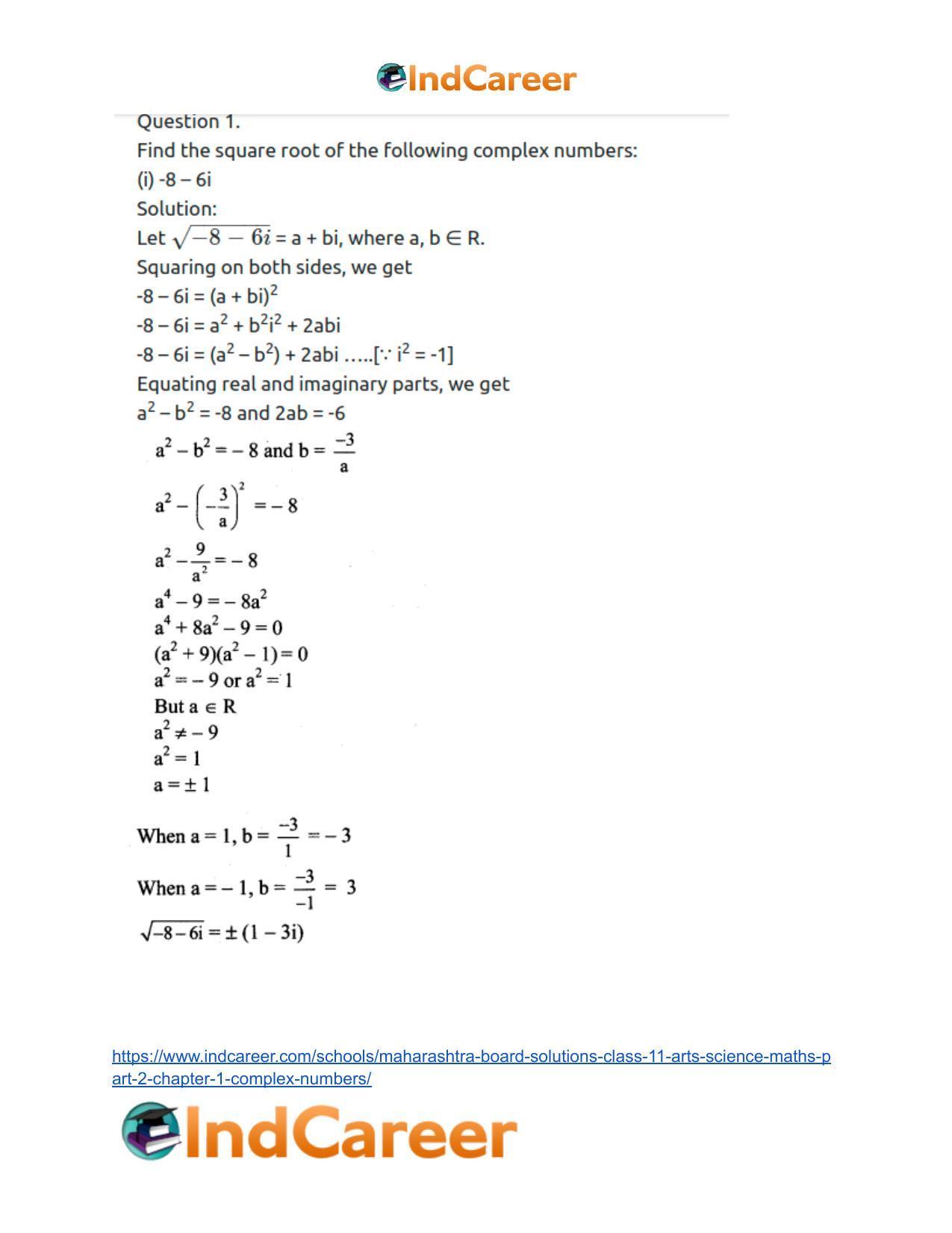 Maharashtra Board Solutions Class 11-Arts & Science Maths (Part 2): Chapter 1- Complex Numbers - Page 38