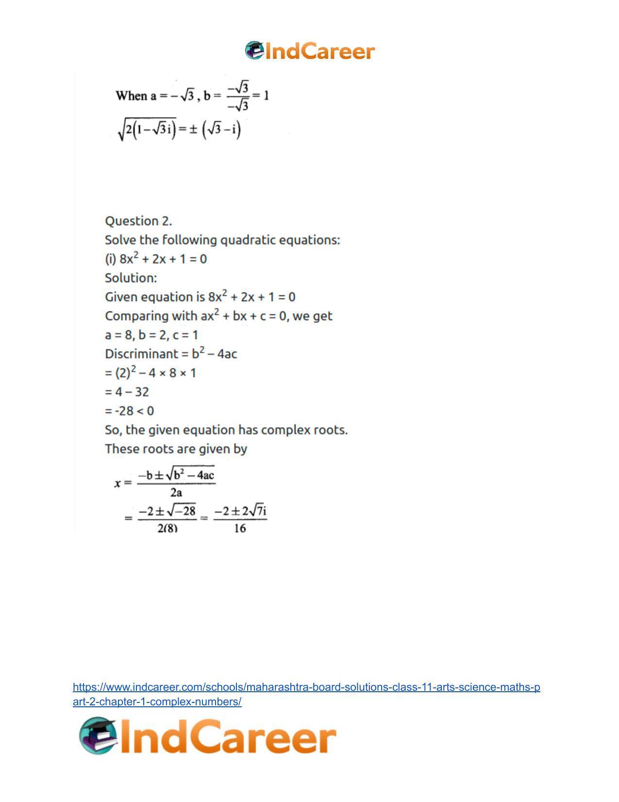 Maharashtra Board Solutions Class 11-Arts & Science Maths (Part 2): Chapter 1- Complex Numbers - Page 44