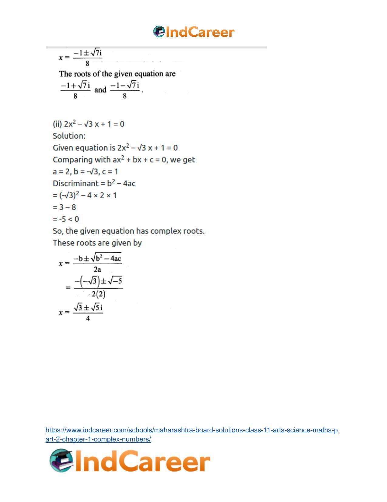 Maharashtra Board Solutions Class 11-Arts & Science Maths (Part 2): Chapter 1- Complex Numbers - Page 45