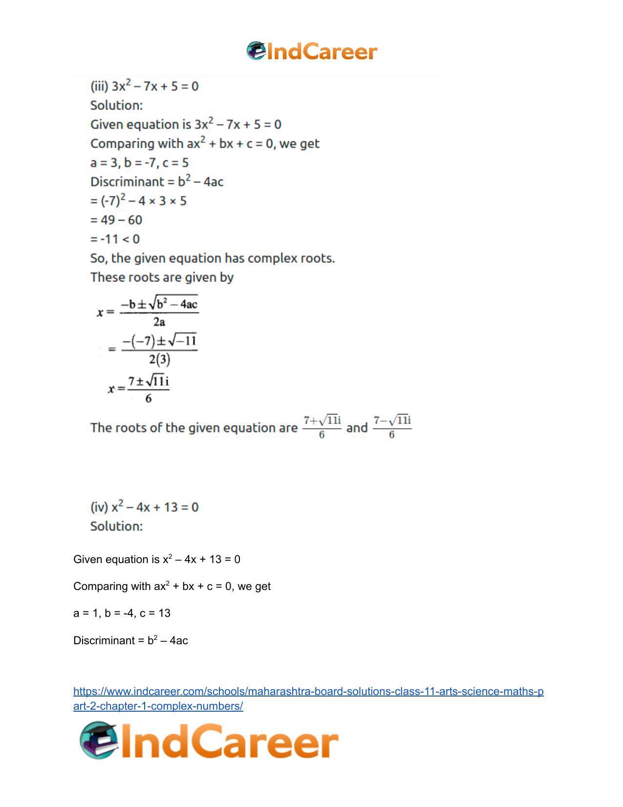 Maharashtra Board Solutions Class 11-Arts & Science Maths (Part 2): Chapter 1- Complex Numbers - Page 46