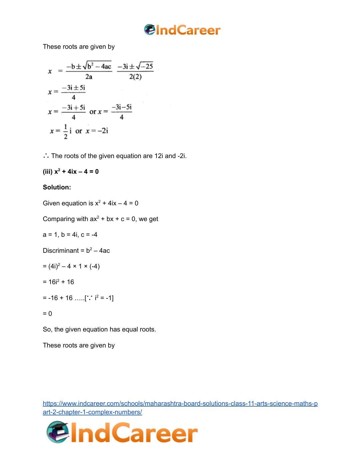 Maharashtra Board Solutions Class 11-Arts & Science Maths (Part 2): Chapter 1- Complex Numbers - Page 49