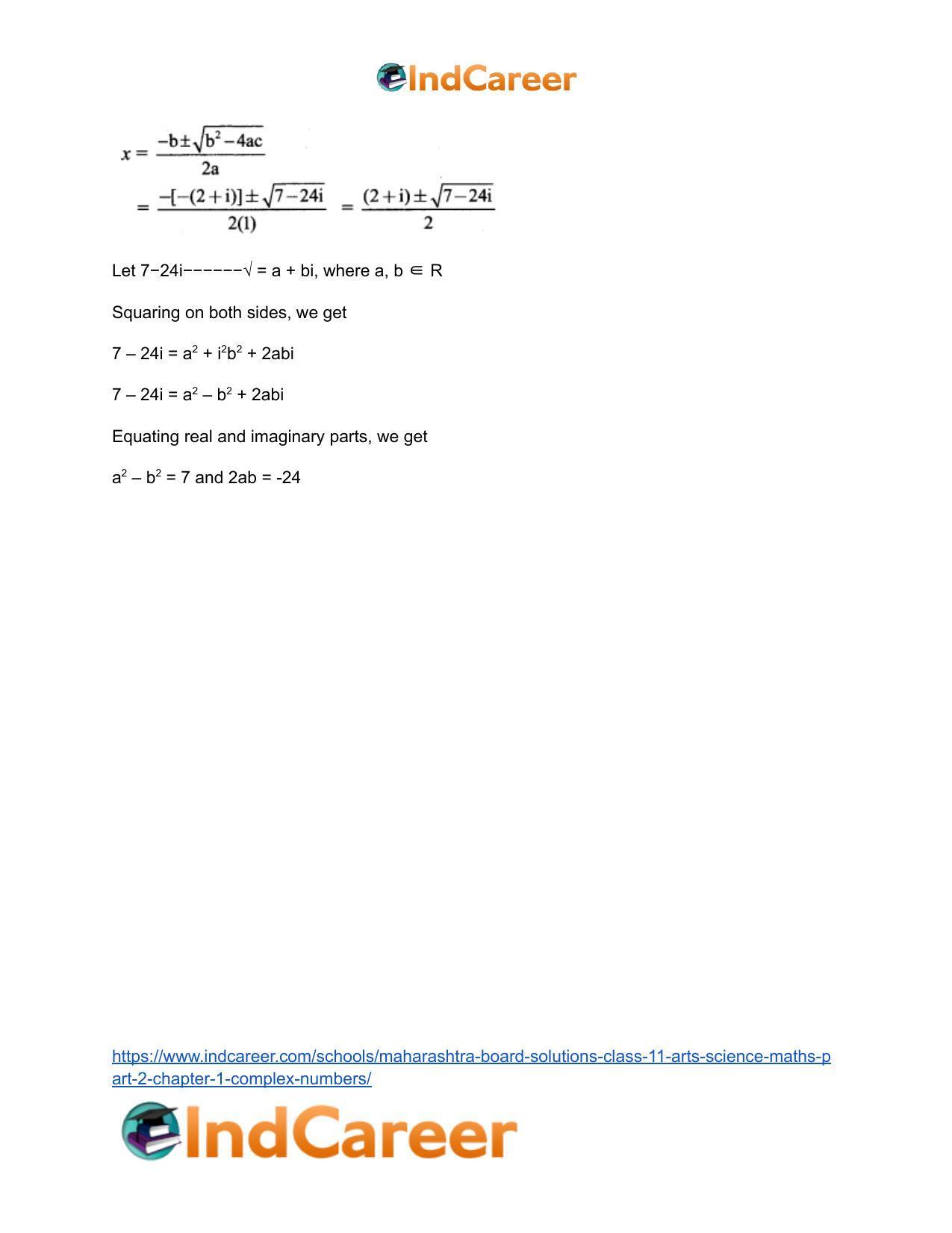 Maharashtra Board Solutions Class 11-Arts & Science Maths (Part 2): Chapter 1- Complex Numbers - Page 52