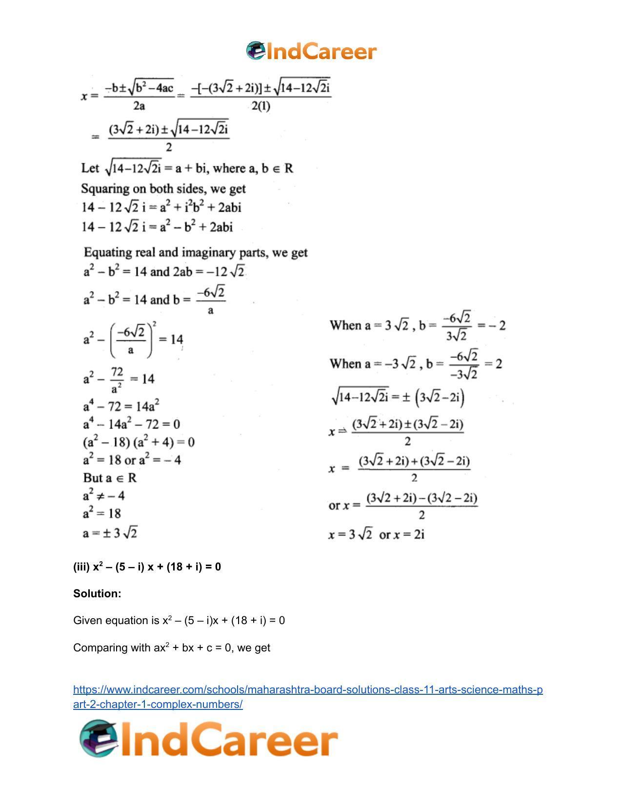 Maharashtra Board Solutions Class 11-Arts & Science Maths (Part 2): Chapter 1- Complex Numbers - Page 55
