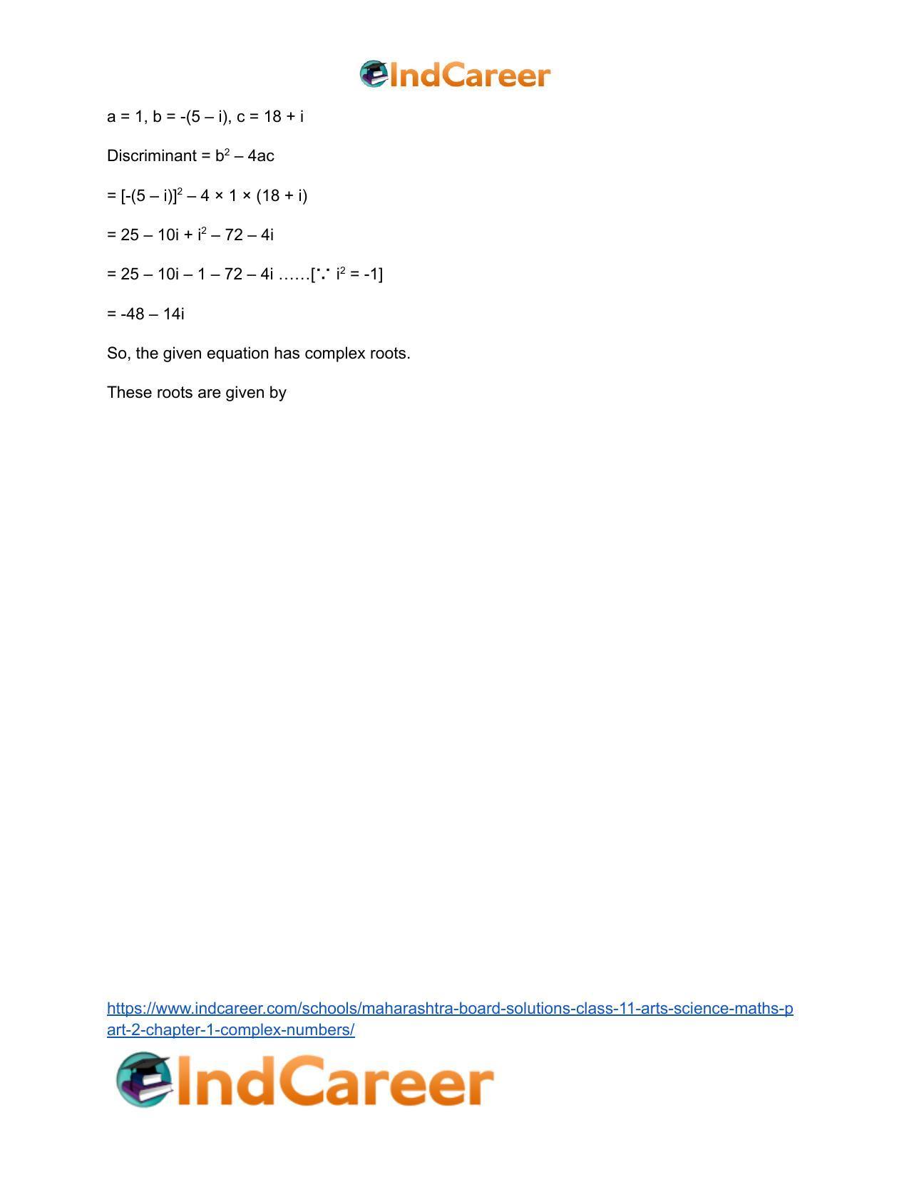 Maharashtra Board Solutions Class 11-Arts & Science Maths (Part 2): Chapter 1- Complex Numbers - Page 56