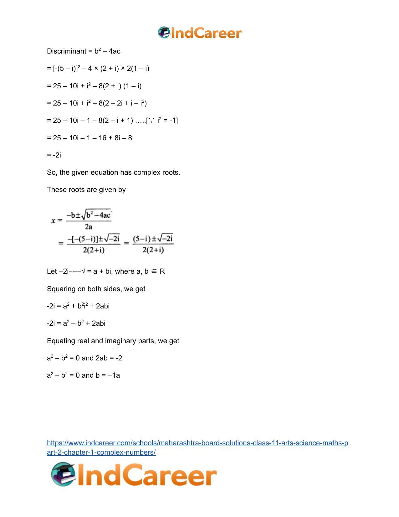 Maharashtra Board Solutions Class 11-Arts & Science Maths (Part 2): Chapter 1- Complex Numbers - Page 59