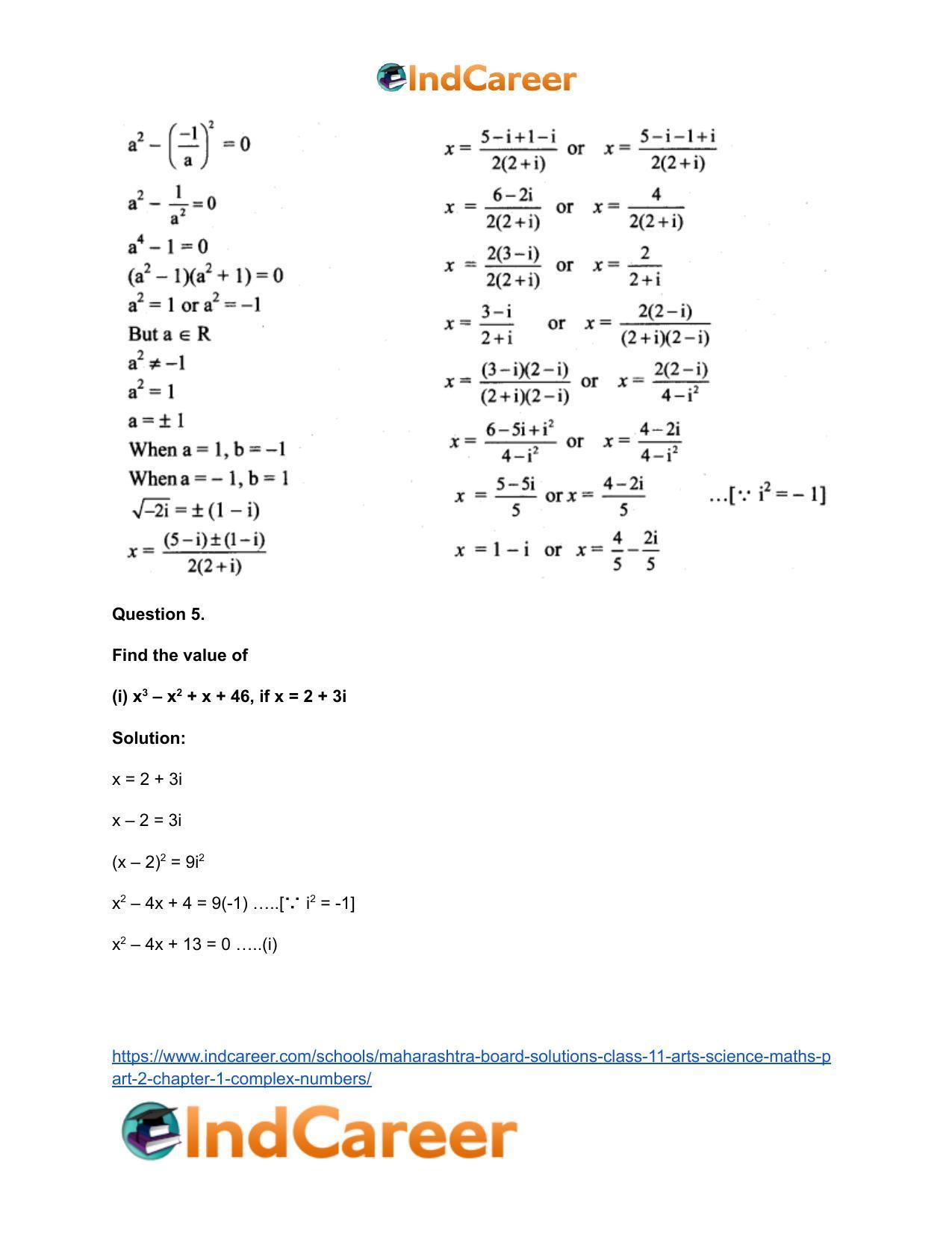 Maharashtra Board Solutions Class 11-Arts & Science Maths (Part 2): Chapter 1- Complex Numbers - Page 60